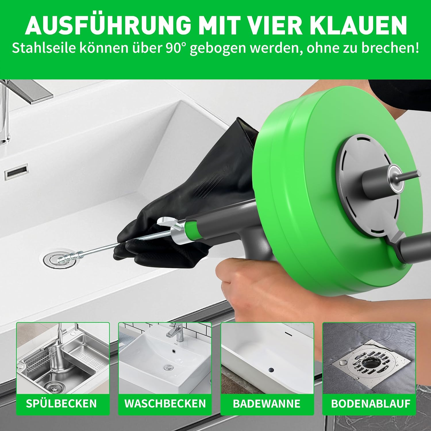 BACOENG Pipe Cleaning Spiral [15 M], Drain Cleaner Spiral for Pipe Cleaning, Drain Cleaning with Drain Spiral to Remove Hair and Blockage, Green image number 3