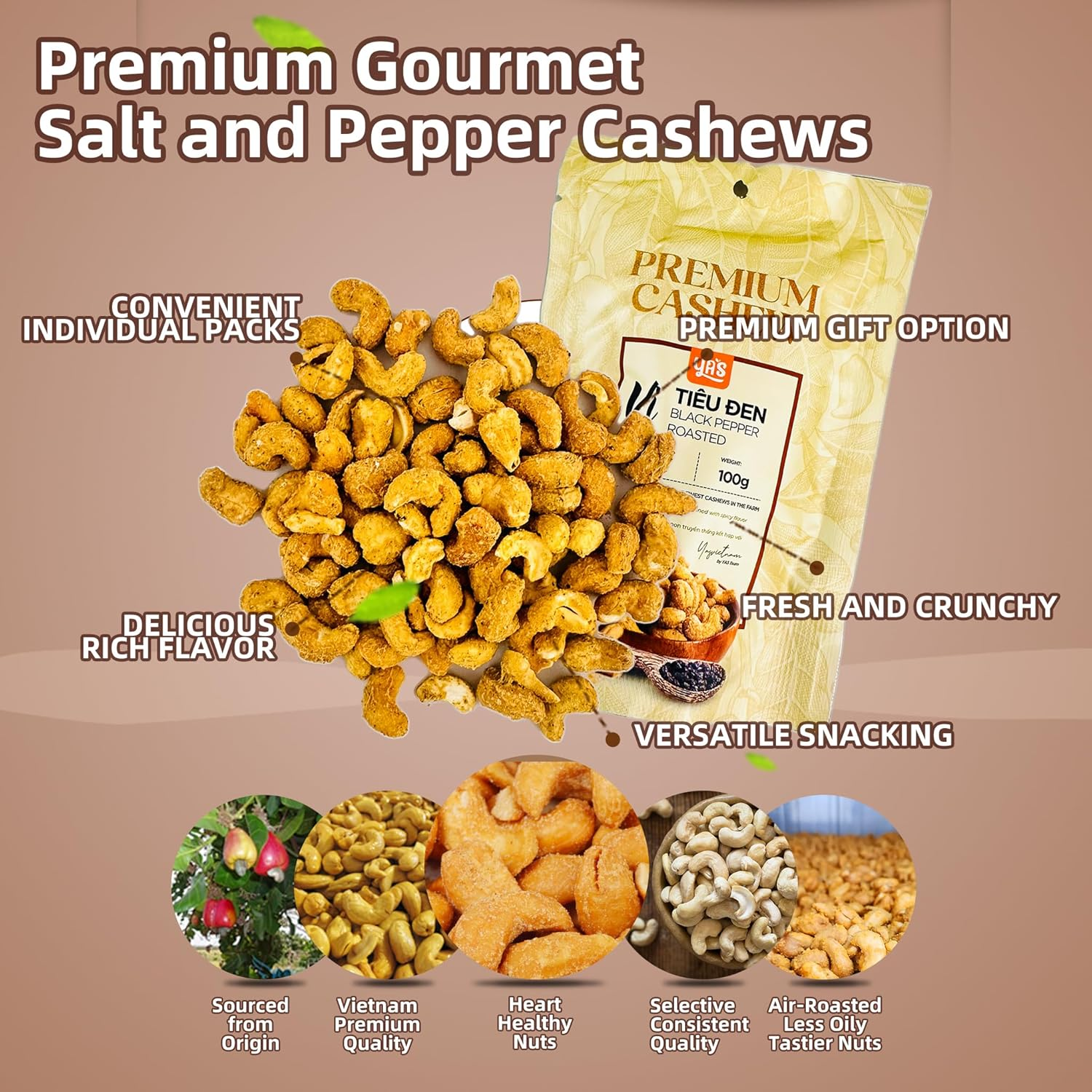 Gourmet Savory Cashews Trio (300G) Enjoy Classic Lightly Salted, Salt and Pepper, and Seafood Sensation Flavors, Premium Air Roasted Cashews, Heart Healthy Snacks with Plant Protein for Kids and Adults, Perfect for Parties, On-The-Go Snack and Lunch Box Snack image number 3