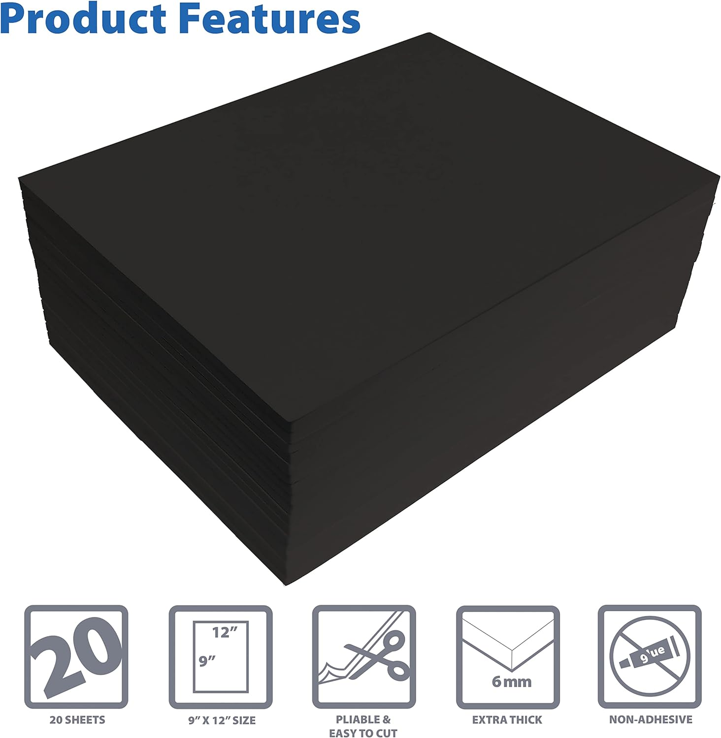 Better Office Products Black EVA Foam Sheets, 20 Pack, 6Mm Extra Thick, 9 X 12 Inch, Black Color, for Arts and Crafts, 20 Sheets Bulk Pack image number 3