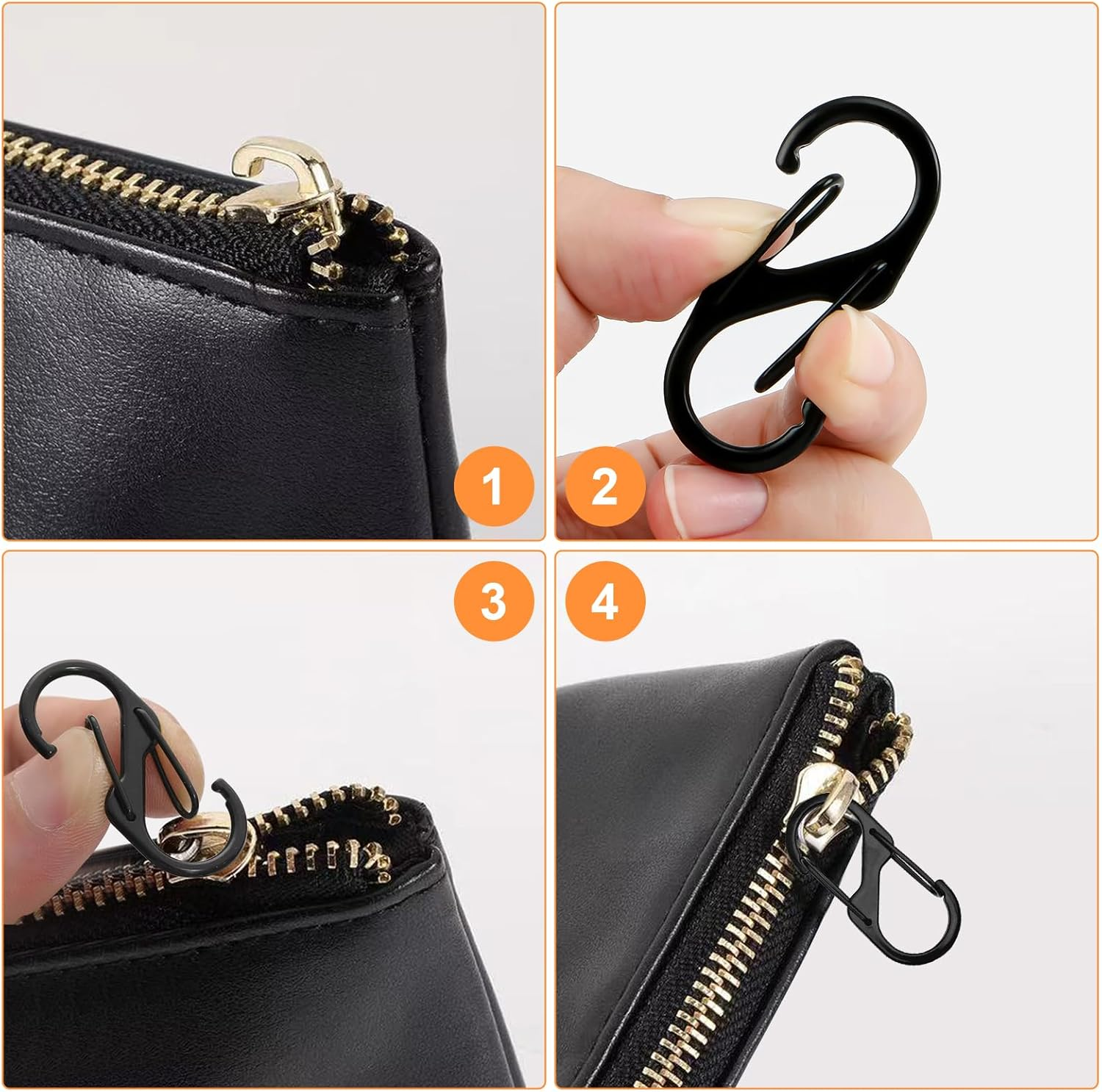 COZY CORE Zipper Clips Anti-Theft, 12Pcs Zipper Pull Locks for Backpacks &ndash; Double-Sided Spring S Carabiner Clasps for Luggage, Suitcases, Handbags, Keys, and Purses (Black) image number 5