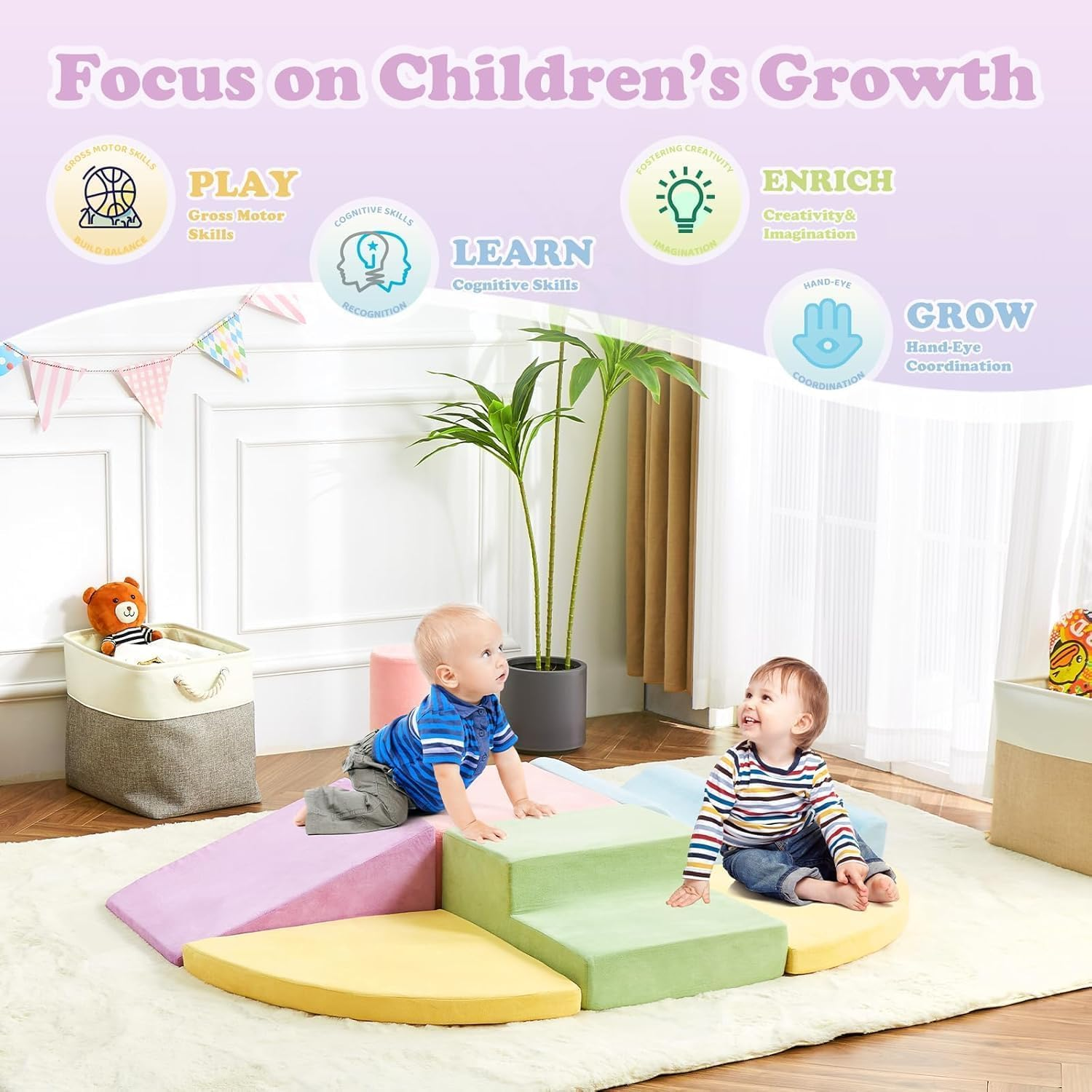 Climbing Toys for Toddlers, Toddler Climbing Toys Indoor, 7-Piece Soft Foam Climbing Blocks Set, Toddler Playtime Corner Climber Indoor Foam Play Gym for Crawling and Sliding image number 6