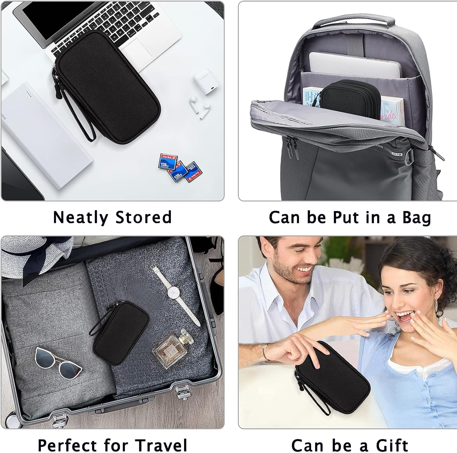 Travel Cable Organizer Bag, Electronic Accessories Organiser, 2-Layer Carry Case Portable Waterproof Double Layers, All-In-One Storage Bag for Cable, Cord, Charger, Phone, Earphone (Black)