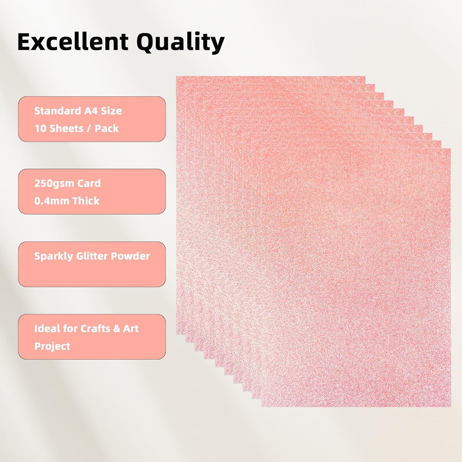 A4 Glitter Cards, Rose Gold Craft Paper Sheet, 250GSM Shiny Glitter Cardstock, Clay Drawing Card for Crafts and Arts, DIY Needs, Gift Wrapping Scrapbook, Soft Touch Luxury (10 Sheets) image number 2
