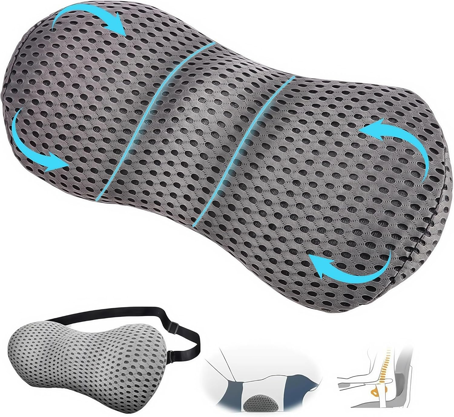 Fiabgum Lumbar Support Pillow - Back Pillow for Low Back Pain Relief,Ergonomic Streamline Car Seat,Breathable & Detachable & Washable,Office Chair, Recliner and Bed (Gray) image number 4