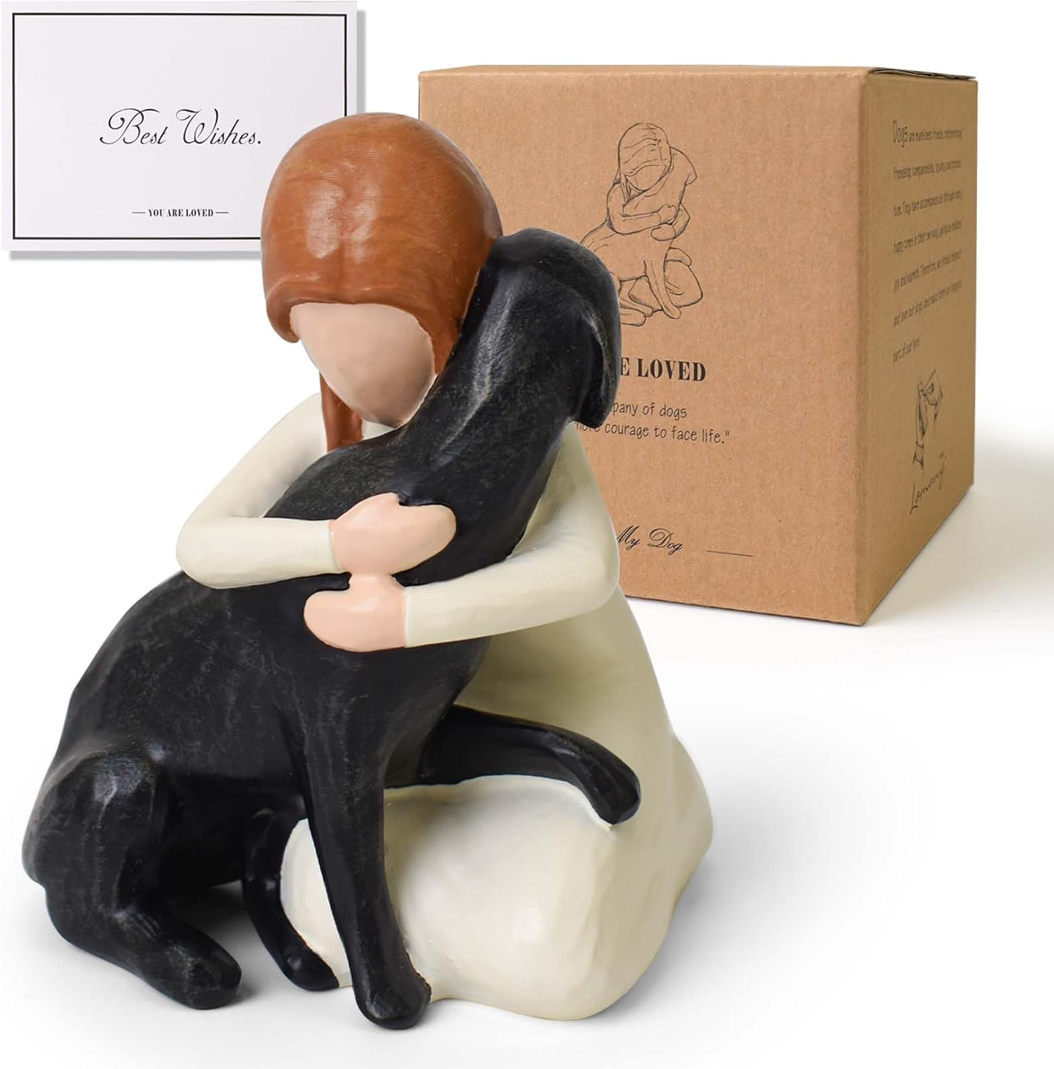 DUMING-IN Dog Memorial Gifts, Hand-Painted Dog Angel Figurines, Loss Sympathy Remembrance Gift, Dog Lovers Gifts for Men Women (Black)