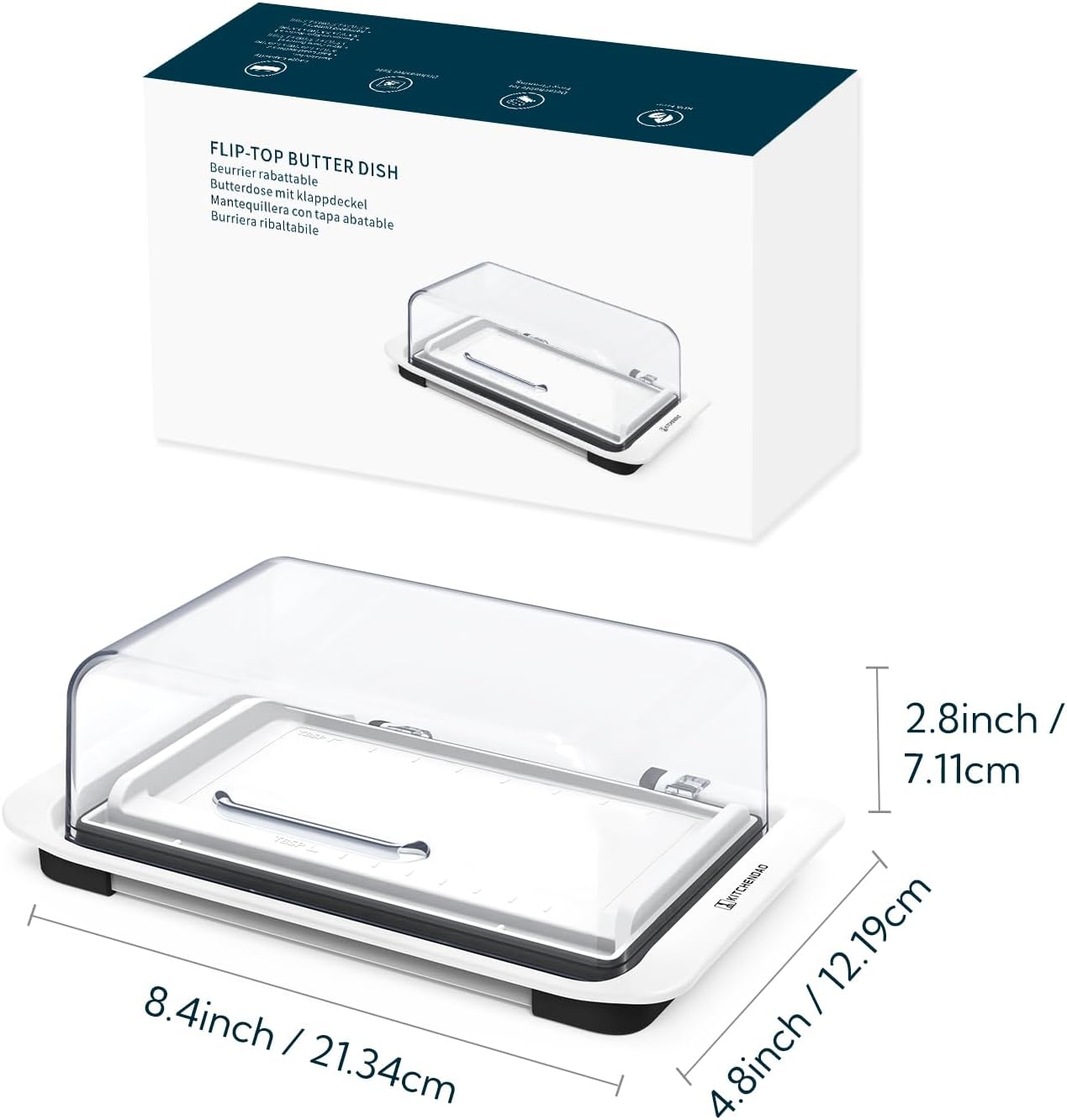 KITCHENDAO Airtight Flip-Top Butter Dish with Lid for Countertop and Refrigerator, Butter Keeper, Plastic Butter Holder Tray for 2 Sticks East Coast/West Coast/European Style/Kerrygold Butter image number 6