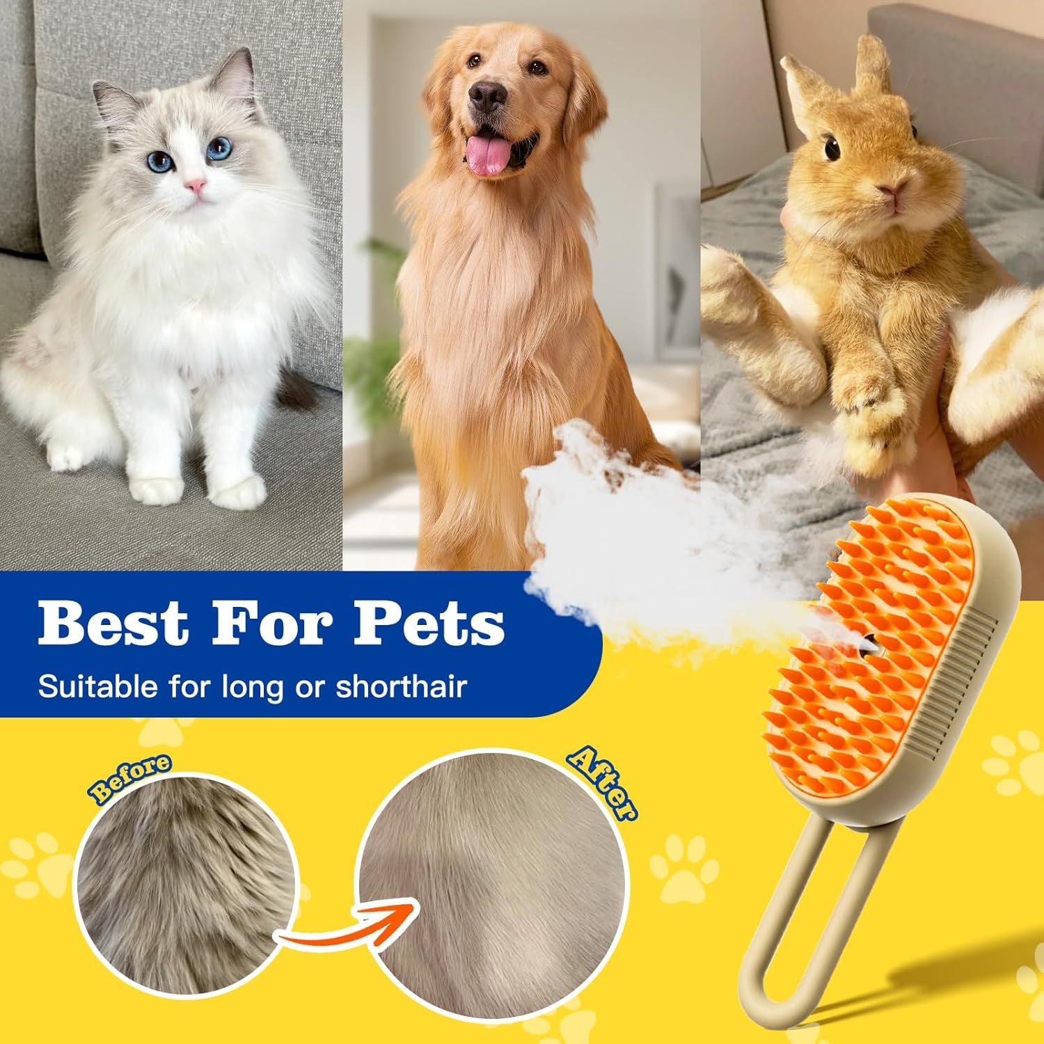 Cat Brush with Steam 3-In-1, Steam Brush Cat Green Steamy Brush Cat Steam Brush for Cats with Spray Cat Brush with Water Cats Steam Brush Care Brush for Cats and Dogs for Hair Removal