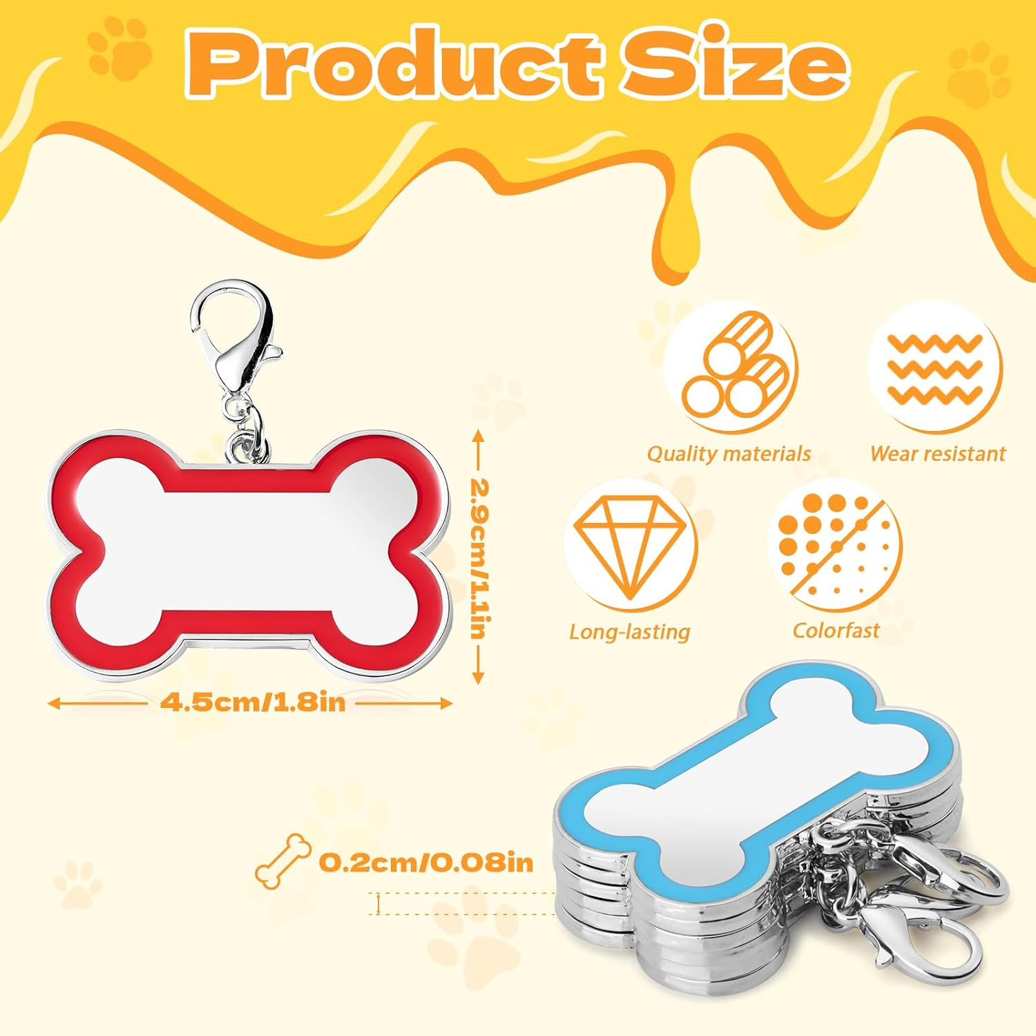 12 Pack Blank Dog Tags Engraved, Zinc Alloy Bone Shape Dog Name Tag for Dog Collar, 1.8In Dog Cat Pet ID Tags with Lobster Clasp for Engraving Name Phone Number (6 Colors) image number 2