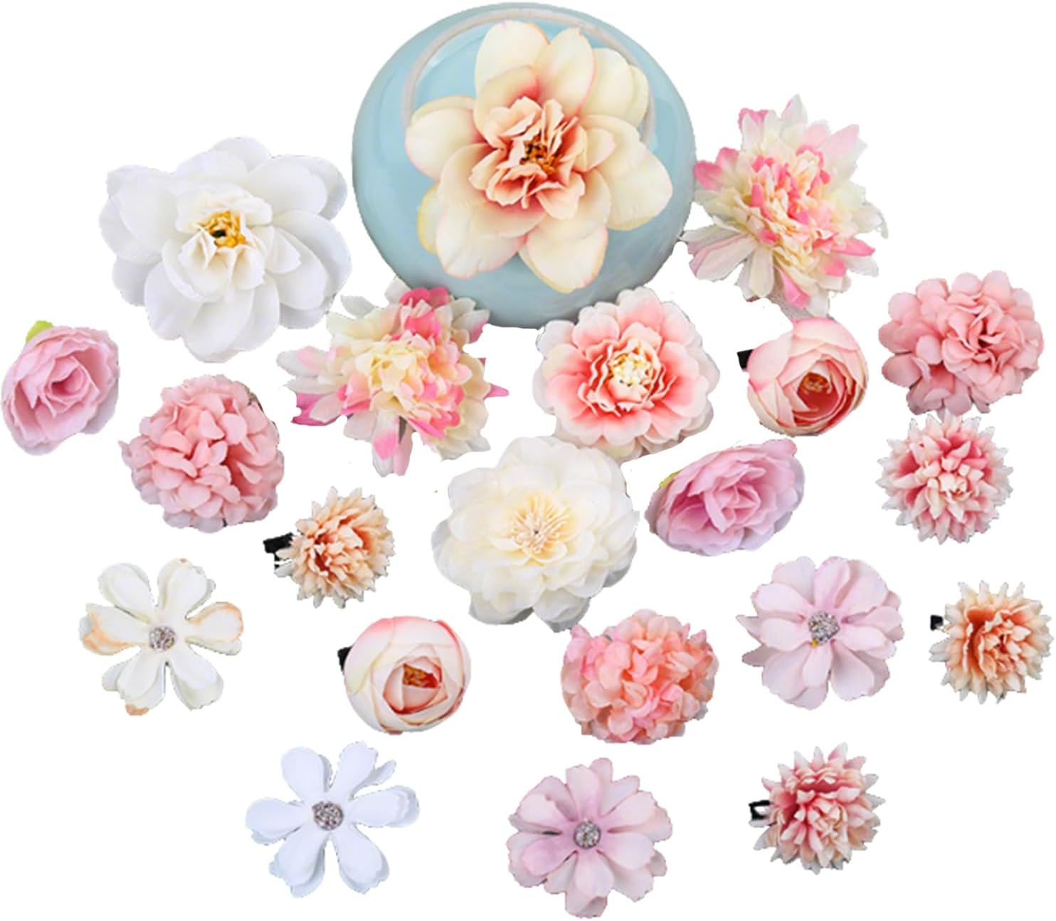 Nhgkju Hanfu Silk Flower Hair Accessories Hair Pins Flower Hairpins Chinese Old Style Hair Flowers Sets Song Accessories Old Ornaments (21 Pink and White Flowers) image number 1