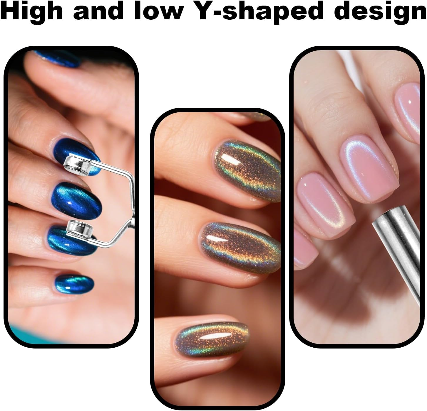 3 in 1 Cat Eye Magnet for Nails, Nail Design Tool Y-Shaped Double Head Stainless Steel Magnetic Fingernail Cateye Magnets Gel Polish Accessories for Home DIY Salon Studio Art (Silver) image number 6