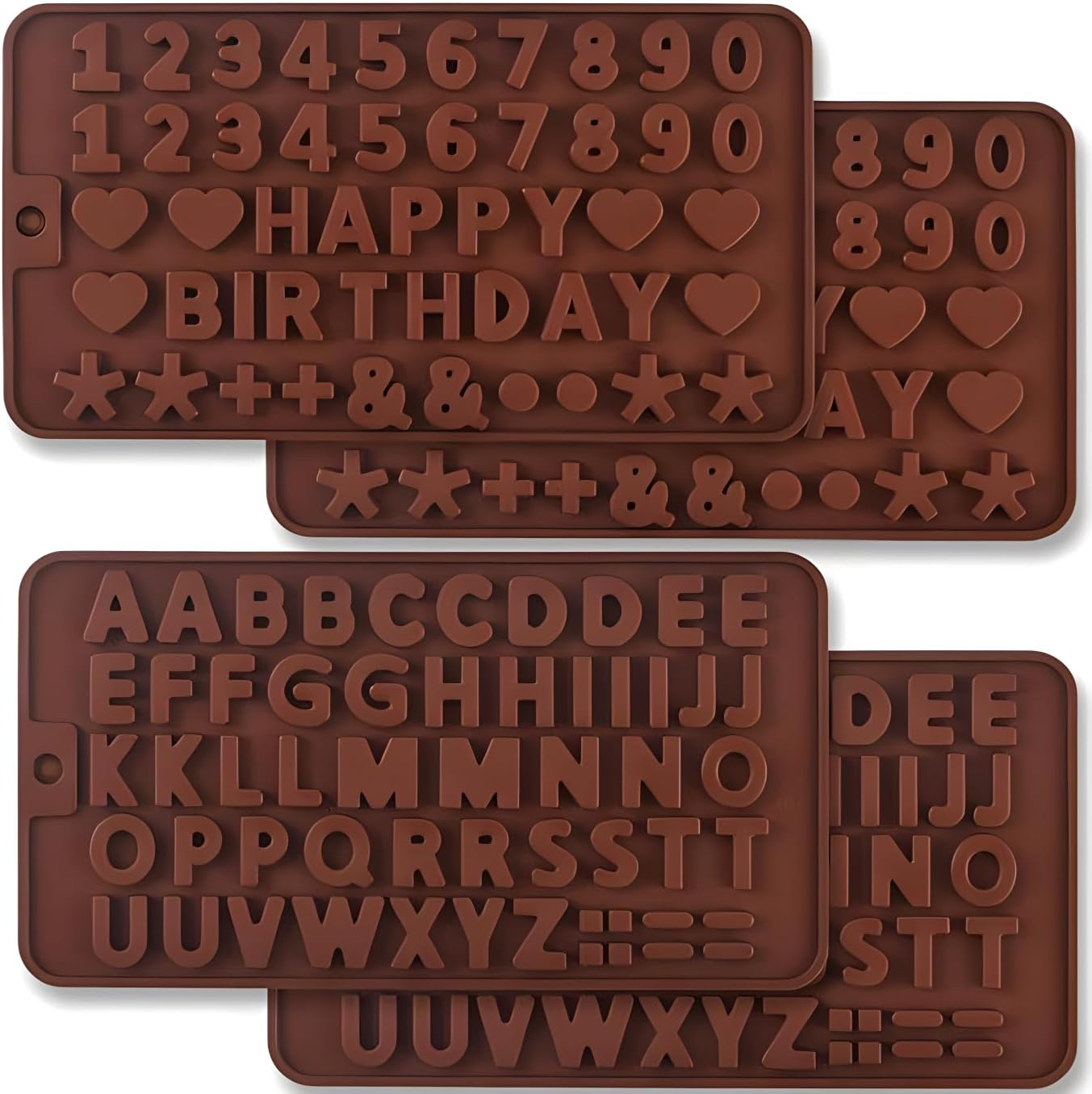 Chocolate Silicone Mold, 2 Pcs Silicone Letter Molds and 2 Pcs Number Chocolate Molds with Happy Birthday Cake Decorations Symbols for DIY Cookies, Chocolate, Candy, Jelly. image number 4