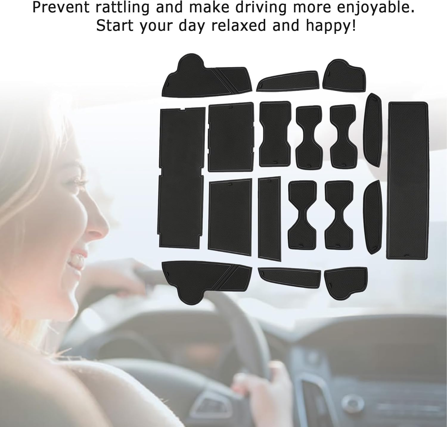 2024 2025 2026 Santa Fe Door Slot Mats Center Console Liner Door Mats for Hyundai Santa Fe 2026 Accessories Compatible with Hyundai Santa Fe Calligraphy/Se/Sel/Xrt/Limited Rubber Mats Black 18Pcs/Set image number 4