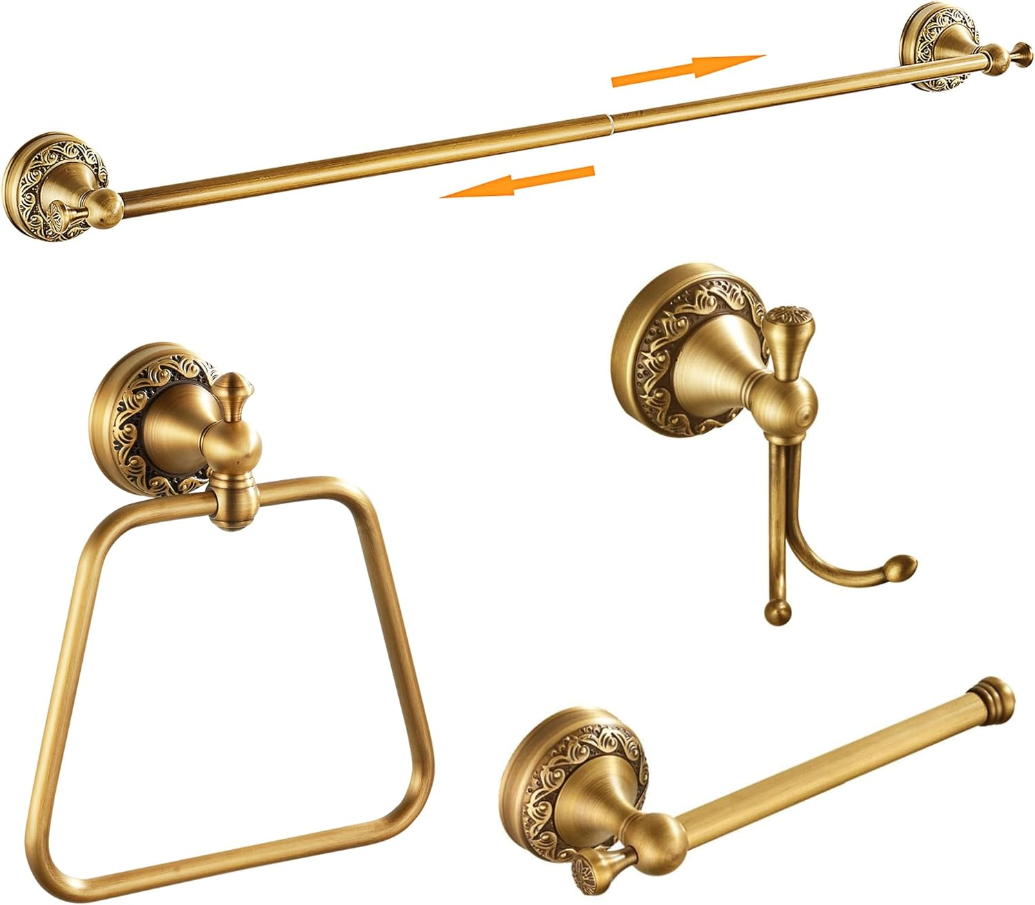 Antique Bronze Brass Towel Bar,Adjustable 15.5 to 27.5 Inch Bath Towel Bar Rack for Bathroom Towel Holder, Wall Mounted Bathroom Hardware Accessories,Pattern Carving Design