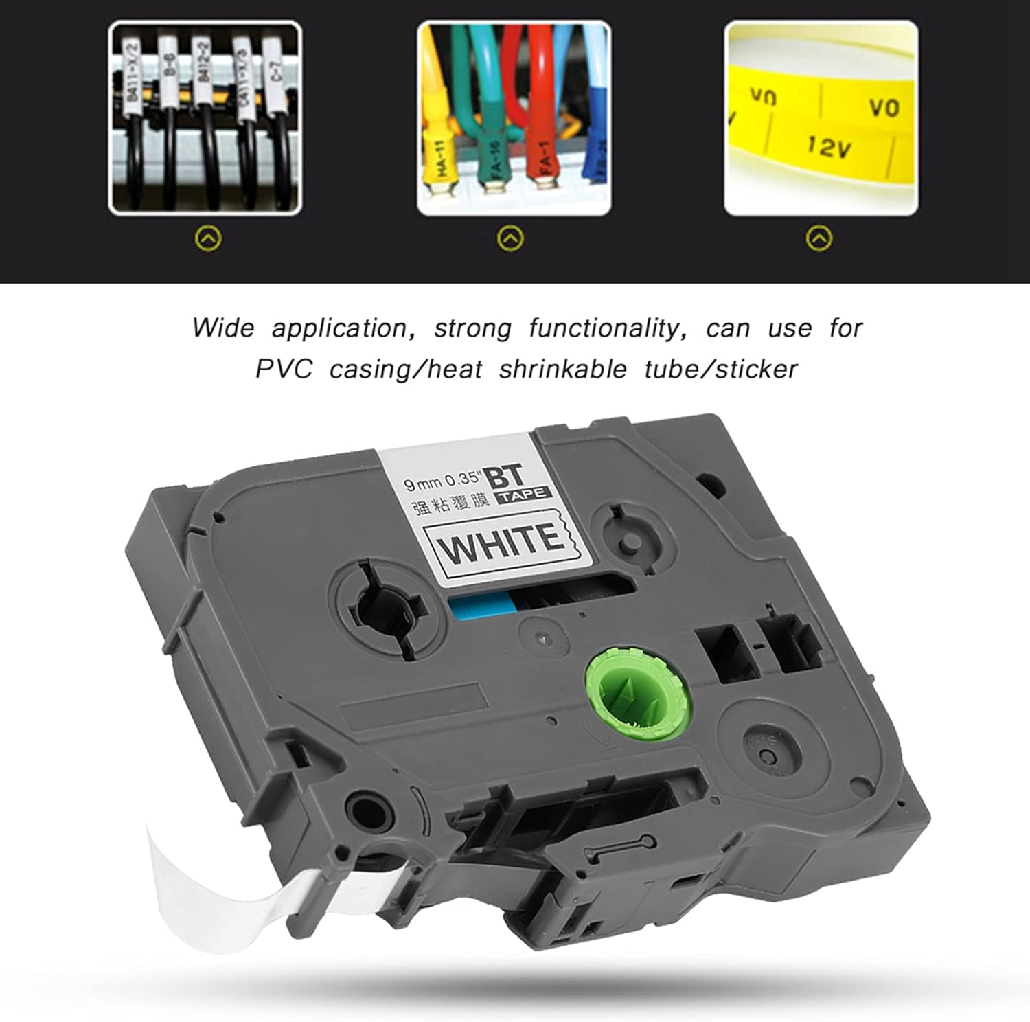 9Mm Label Tape Replacement for Tze-121 Tze-221 Tze-421 Tze-521 Tze-621 Tze-721, Black on White Cassette Tape, Label Maker Tape PT-E100 PT-D210 PT-E300 PT-D450 PT-P700 PT-18RZ PT image number 2