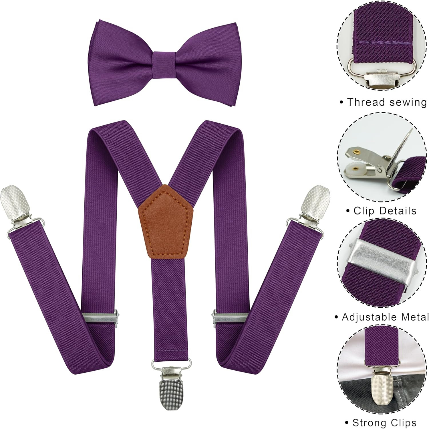 BEWDIO Adjustable Baby Boy Suspenders and Bow Tie, Pre-Tied Kids Bowtie and Elastic Suspenders with 4 Strong Metal Clips - Beige image number 6