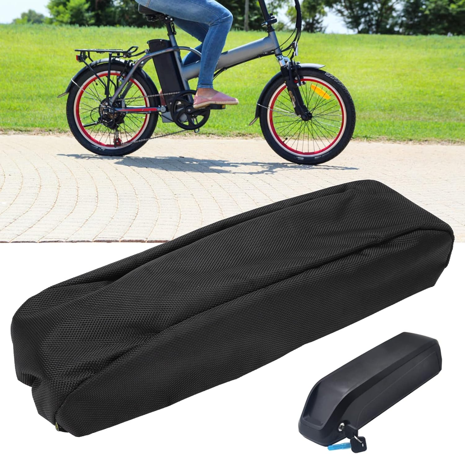 E-Bike Battery Protector Cover, Detachable Sealed Waterproof Bag for Outdoor Cycling, Lithium Battery anti Mud Cover with Drawstring Design