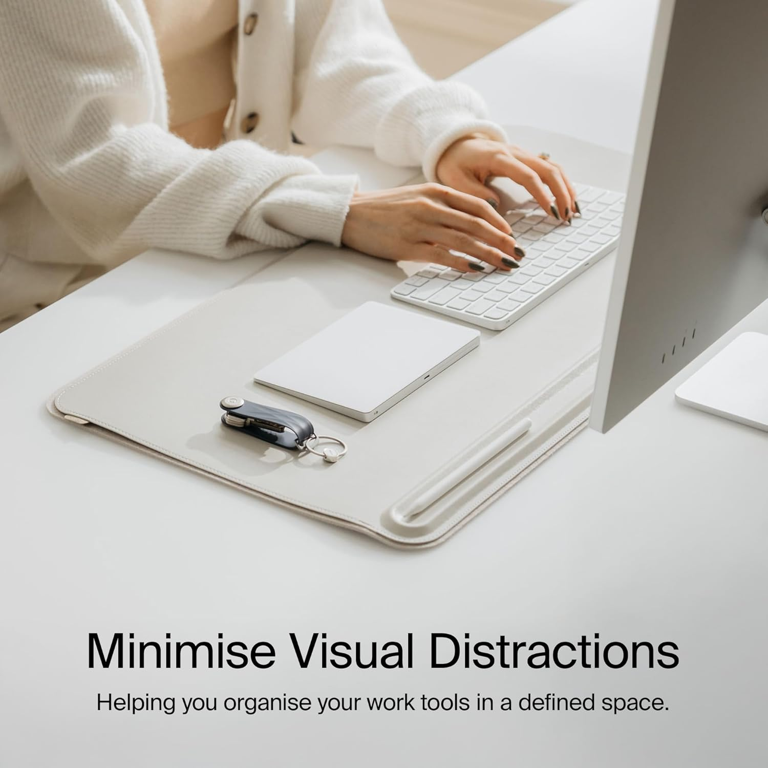 Orbitkey Desk Mat | Made from Premium Vegan Leather and Recycled PET Felt | Document Hideaway | Magnetic Cable Holder (Black, Large) image number 5