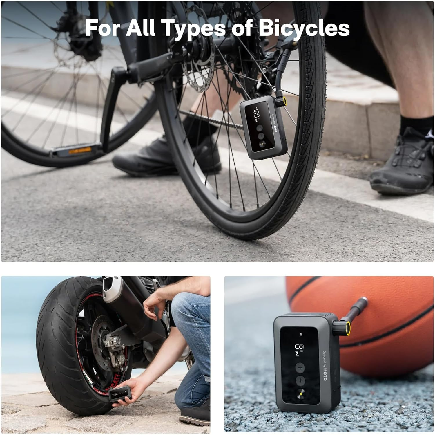 HOTO Air Pump Pocket, 150PSI Wireless Tire Inflator Portable Air Compressor with Digital Display, USB-C Charging, Ideal for Car/Motorcycle/Bike/Ball