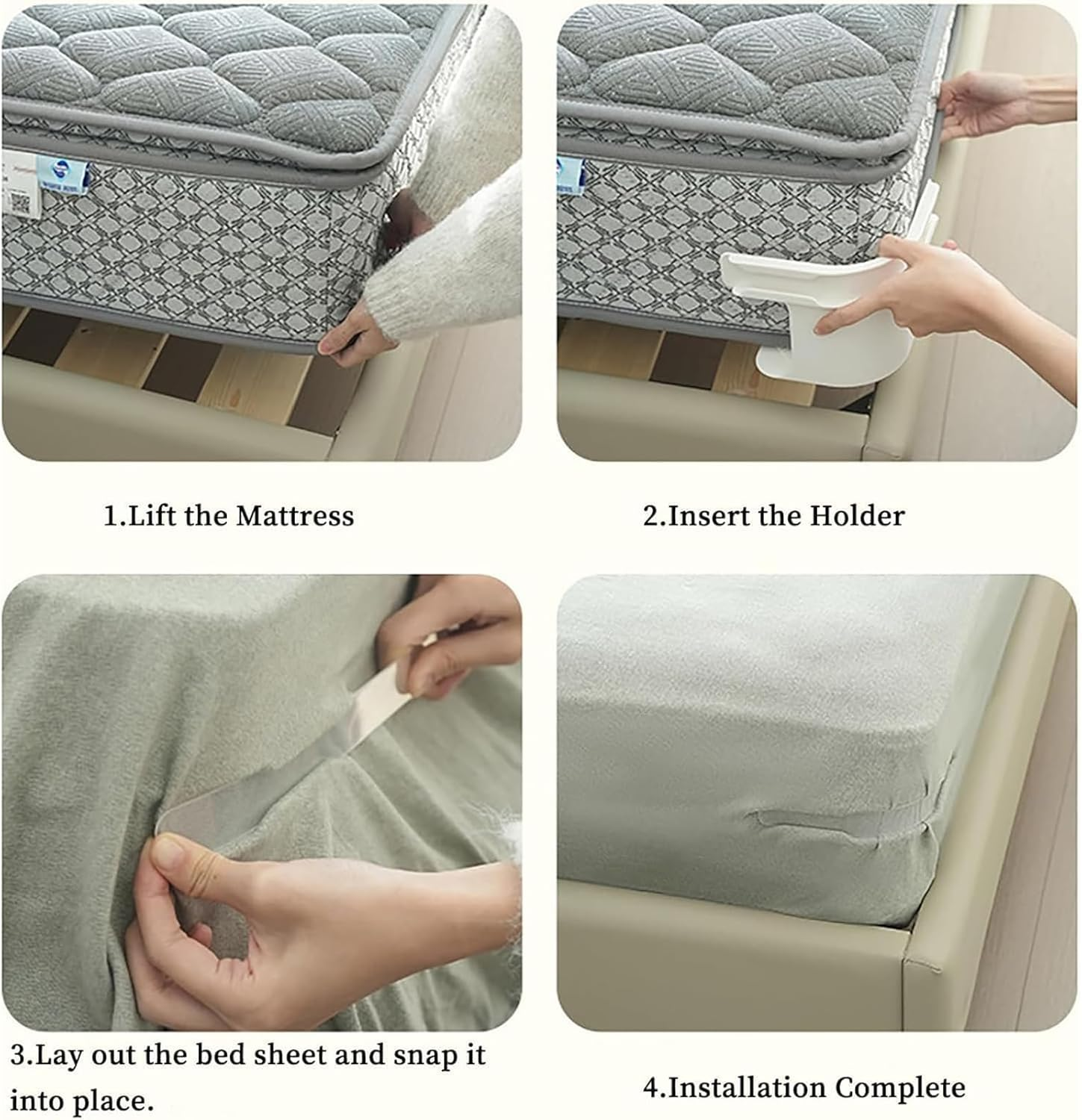 4 Pcs Bed Sheet Holder, No-Slip Sheet Locks,30-Second Installation,Bed Corner Sheet Holders for Adjustable/Thick Mattress(Gray) image number 3