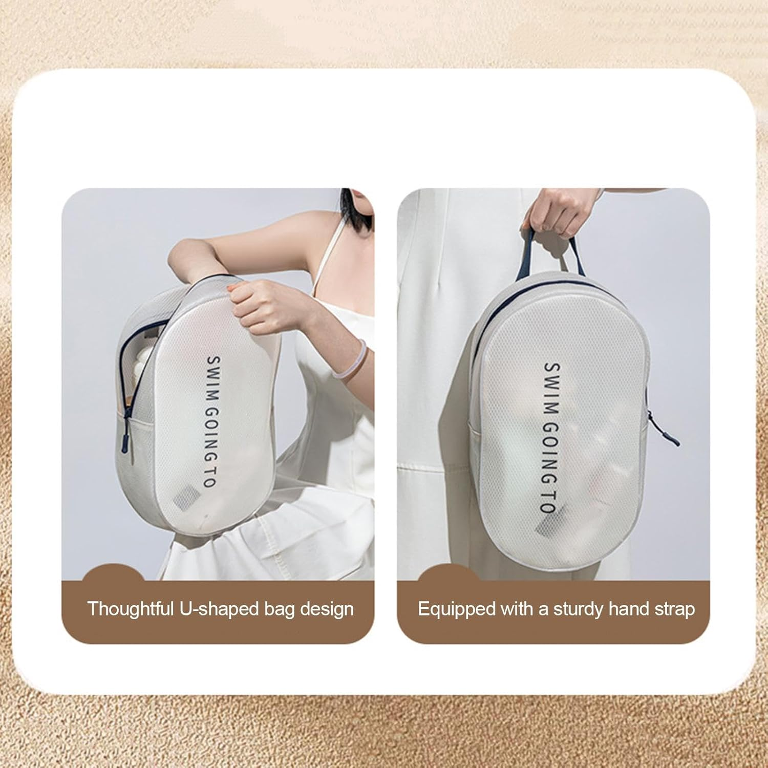 Shurzzesj Beach Bag, Swimming Storage Bag, Modern Beach Bag Water-Resistant Pouch Bag for Beach Pool Boat Groceries Travel, White, M, Unisex image number 2