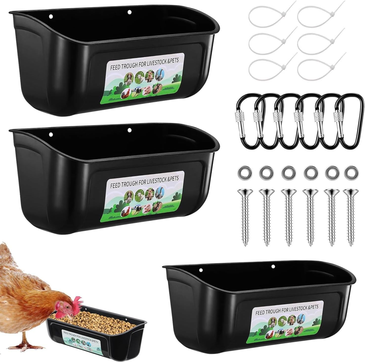 Lxcshljx 3Pcs Chicken Feeder Troughs, Goat Feed Trough, Hanging Fence Feed Trough with Clips Screws, Poultry Feeder Water Troughs, Versatile Feeding Container Supplies for Livestock Duck Sheep Goose image number 5