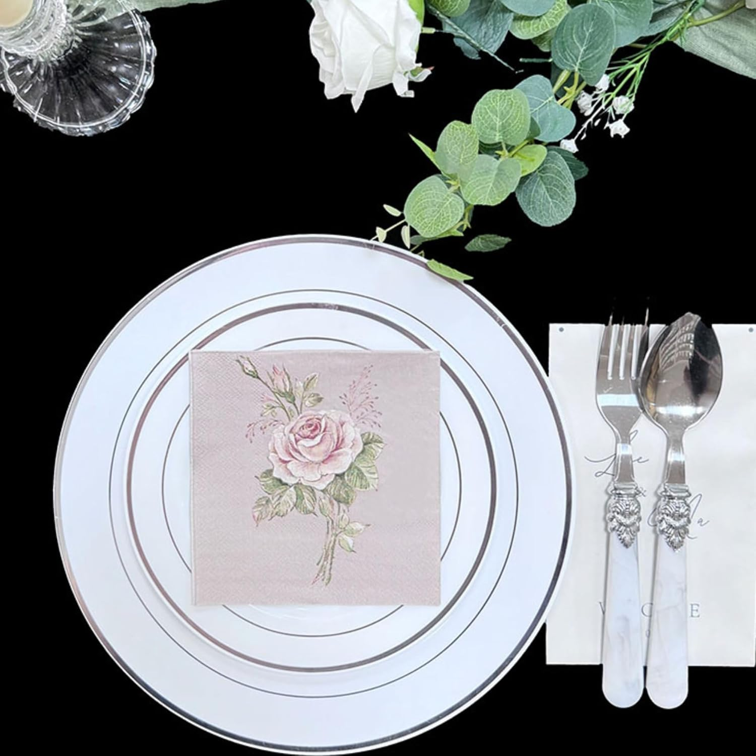 Besalily Vintage Rose Flower Napkins Paper Disposable Decorative Dining Paper Napkins Wedding Party Napkins Cocktail Napkins Paper Napkins Serviettes (25X25Cm) image number 5