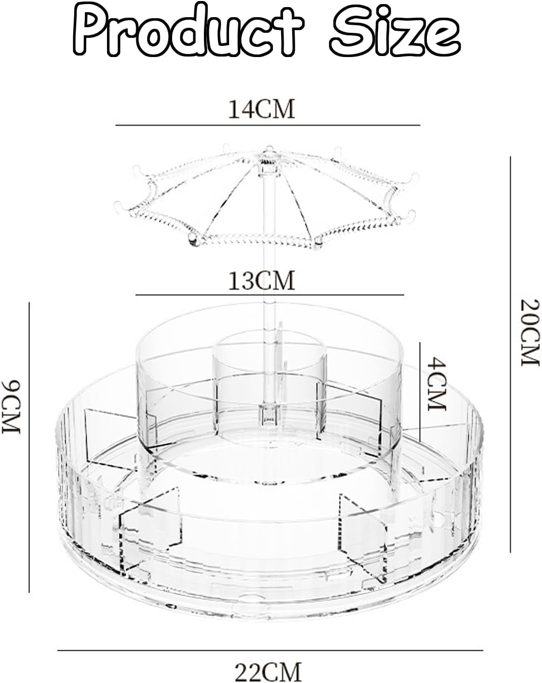 Taoluwin 360&deg; Rotating Makeup Organiser, 10-Compartment Makeup Storage Drawer Case with Detachable Base, Transparent Cosmetic Storage Case & Brush Holder for Bathroom Vanity image number 6