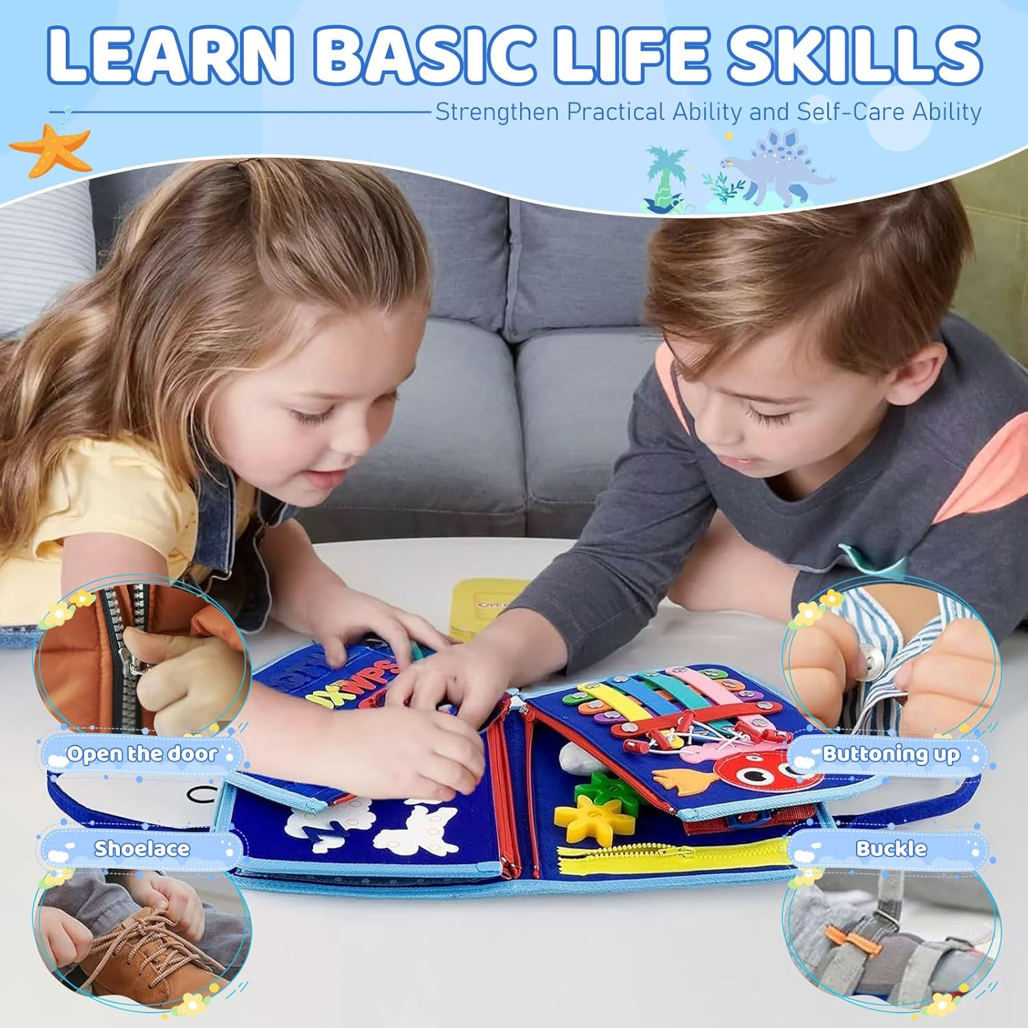 LOVELEDI Busy Board Montessori Toys for Toddlers - Kids Sensory Toys Busy Book Preschool Educational Activities with Zipper Removable for 2 3 4 5 Year Old Boys, Travel Toy Learning Fine Motor Skills - Blue image number 3