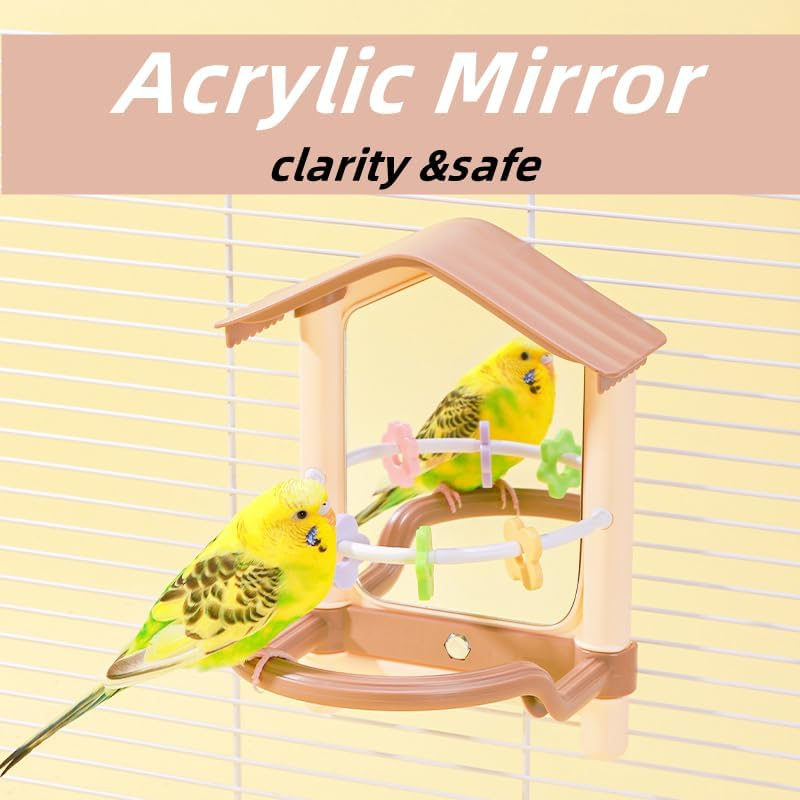 Bird Mirror with Standing Pole, with 1 Bird Turntable Nibble Toy, 1 Molar Stone, Parrot Cage Toy for Parakeet African Grey Conure Cockatiel Turtle Dew Finch Canarie image number 2