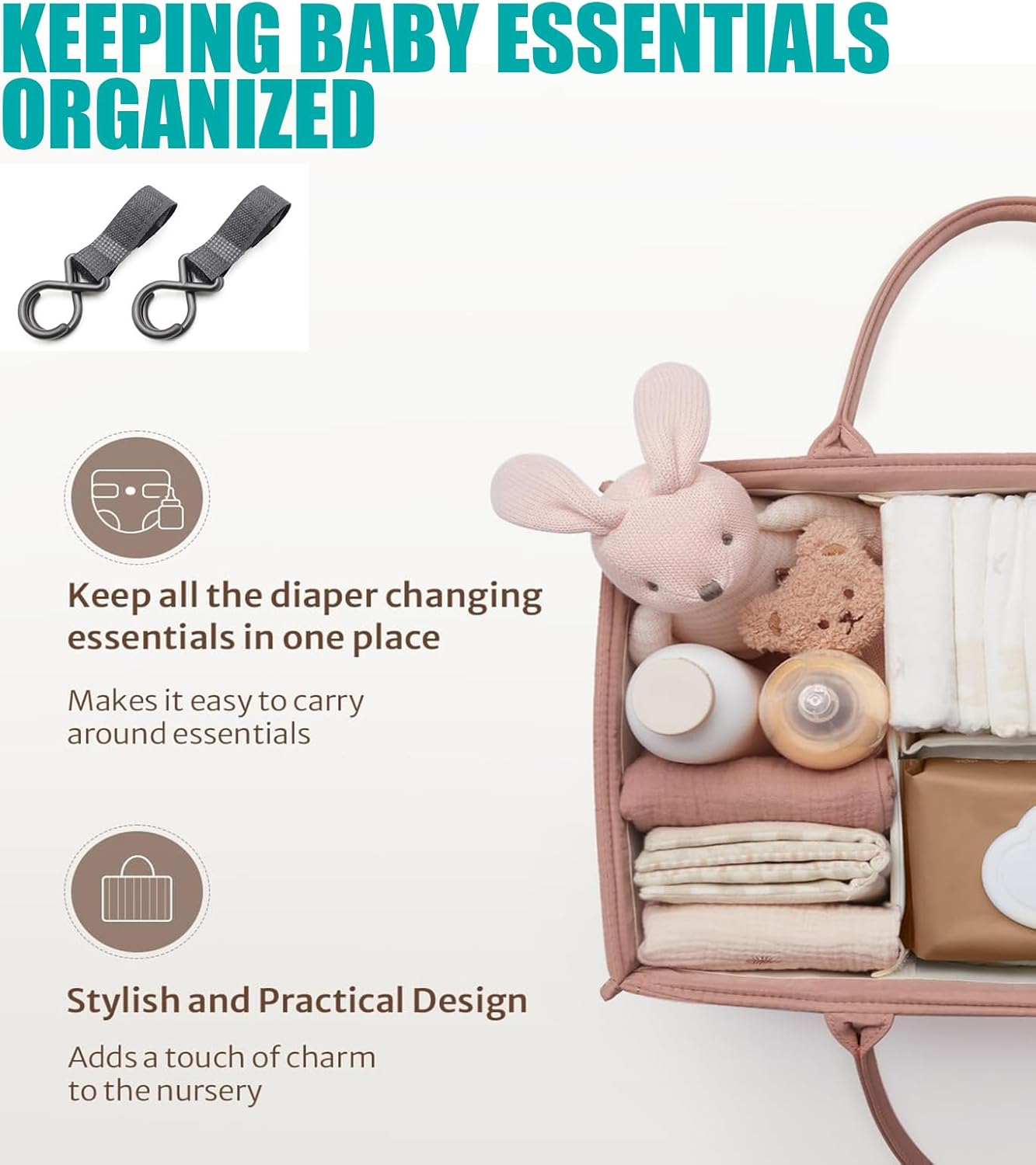 Baby Diaper Caddy Basket, Diaper Organizer for Changing Table Organizer, Baby Organizer for Newborn Shower List and Must - Haves image number 4