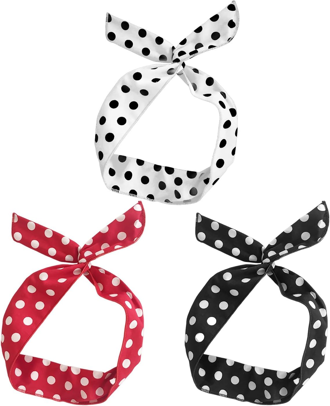 3 Bowknot Polka Dot Headbands, Fashionable Hairstyle Accessories, Streamer Silk Scarf Headpiece, Daily Dress Hair Accessories