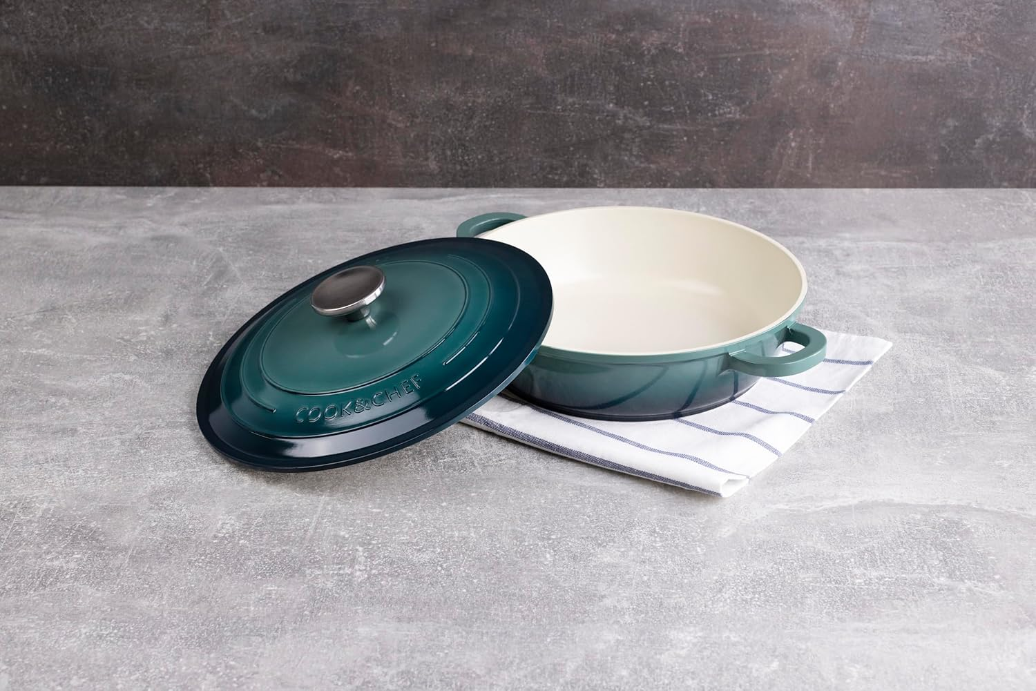 BERGNER Excalibur | Low Pot Diameter 24 Cm and Height 6.5 Cm | with Lid | Made of Cast Aluminium | Oven and Induction Safe | Green