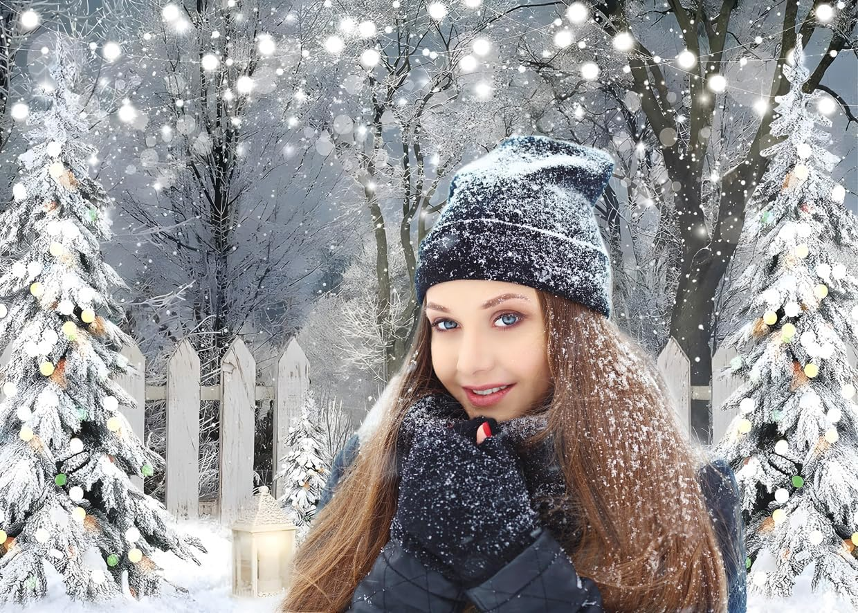 AIIKES 10X8FT Winter Photography Backdrop Glitter White Snow Forest Pine Tree Backdrop Christmas Holiday Party Decor Banner Kids Portrait Photo Studio Props 12-621 image number 6