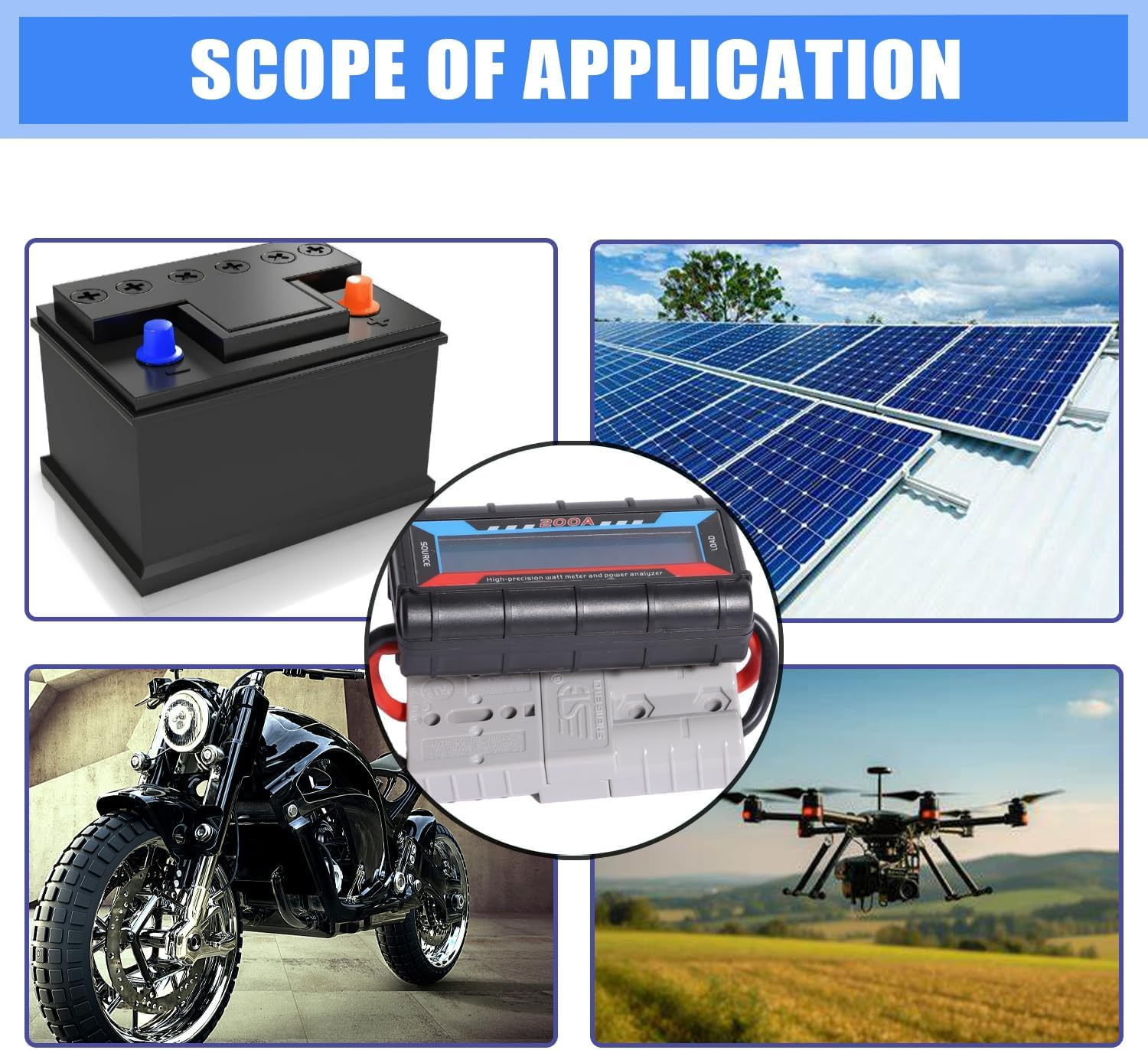 High Precision Power Analyzer 200A Solar Panel Watt Meter 50A Anderson Plug DC Amp Lcd Digital Backlight for Battery RV Wind Energy Monitoring image number 4