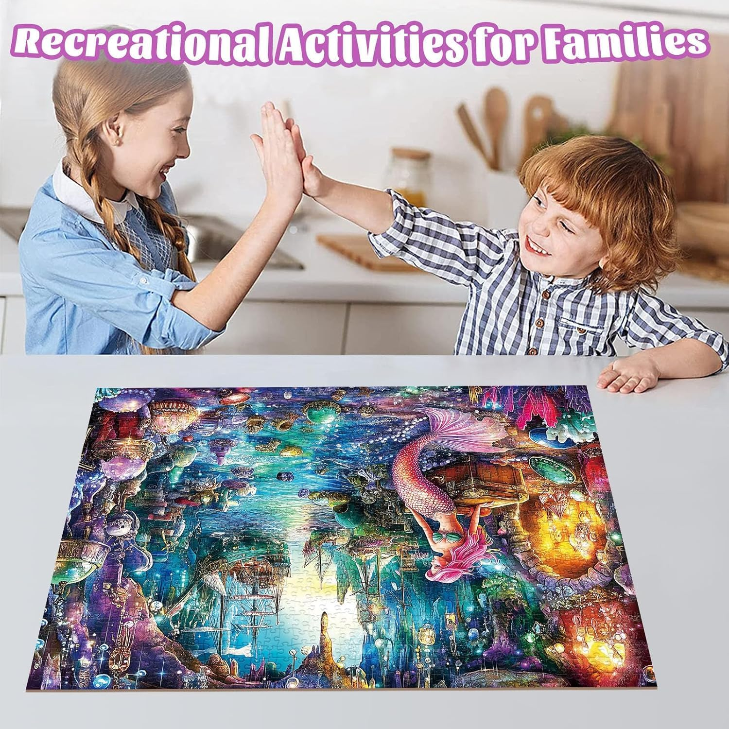 Jigsaw Puzzles for Adults 1000 Pieces, Interlock Perfectly Letter on Back No Dust, Home Decor Birthday Gift Toy for Men Women Elders Seniors, 1:1 Poster - Mermaid under the Sea image number 4