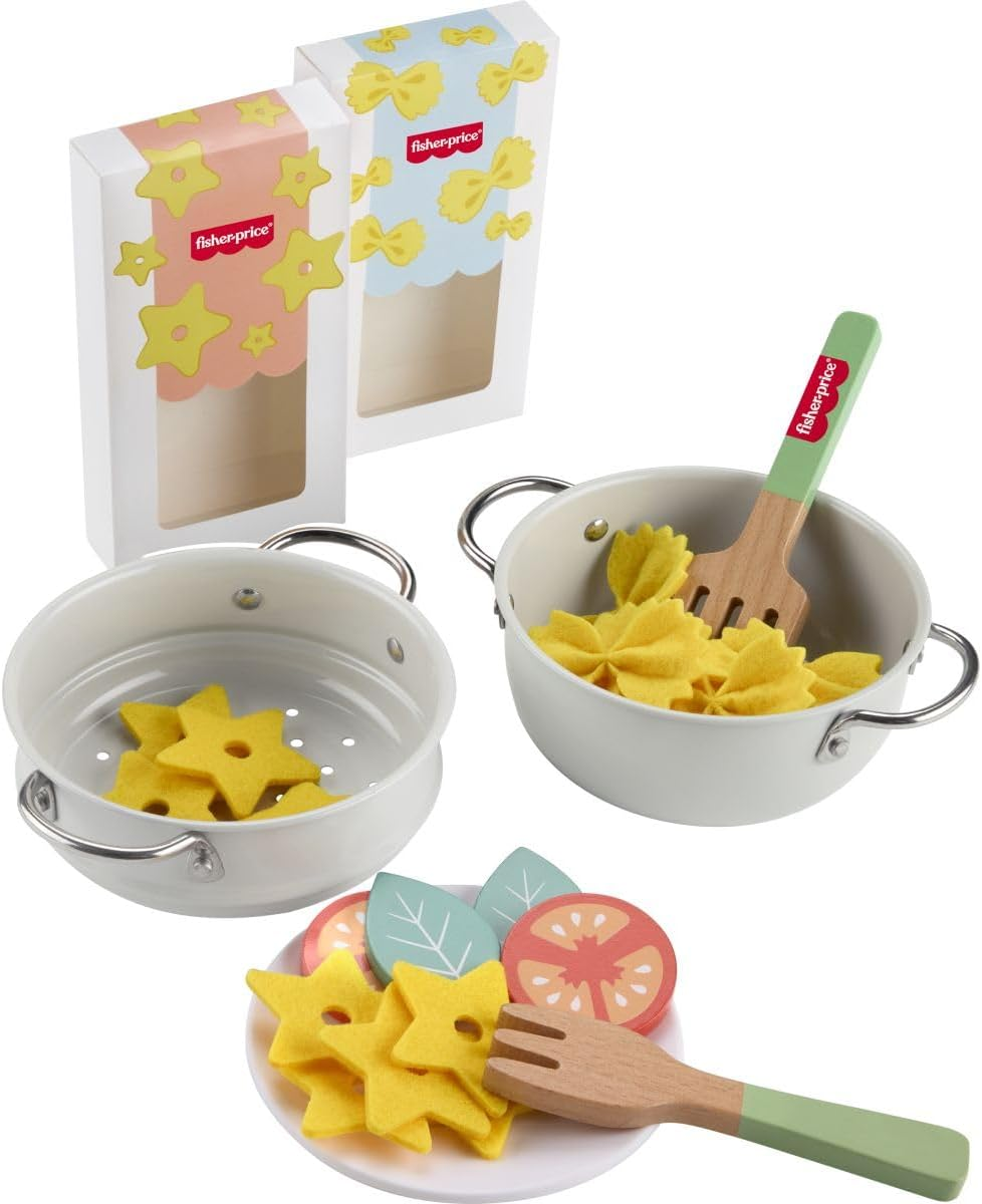 Fisher-Price Wood Pretend Cooking Set, Pots & Pasta Chef, 31 Pieces Play Food & Wooden Utensils for Preschool Kids Ages 3+ Years image number 5