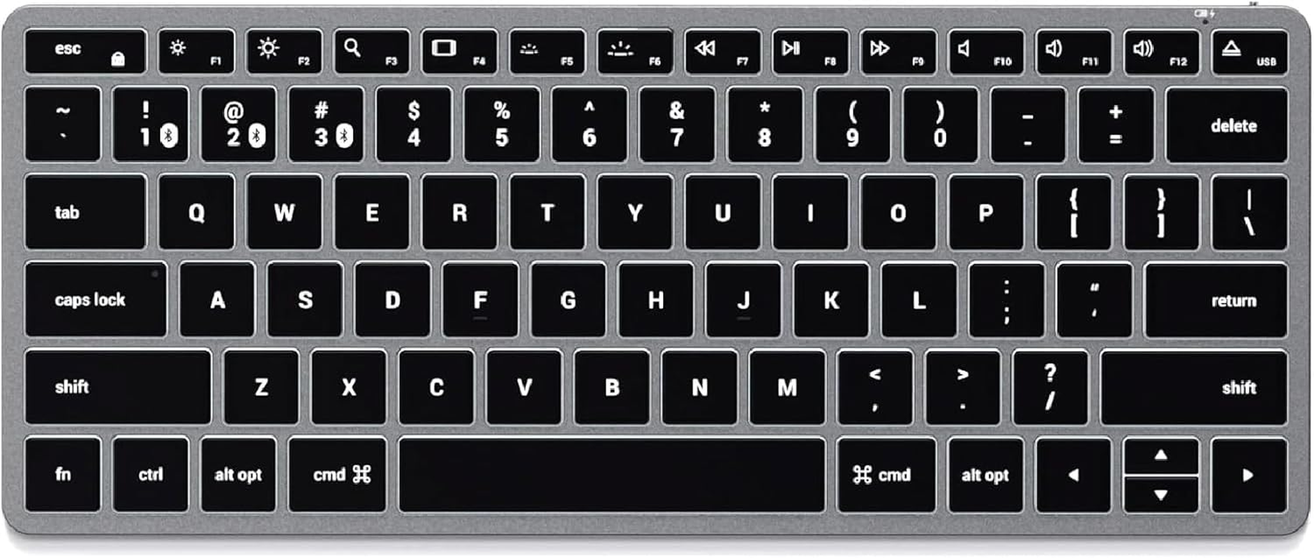 Satechi Slim X1 Bluetooth Backlit Keyboard for Mac, Illuminated Keys & Multi-Device Sync, for Macbook Air/Pro M4, Ipad Air/Pro M4, Ipad Mini, Mac Mini, Imac - Space Grey