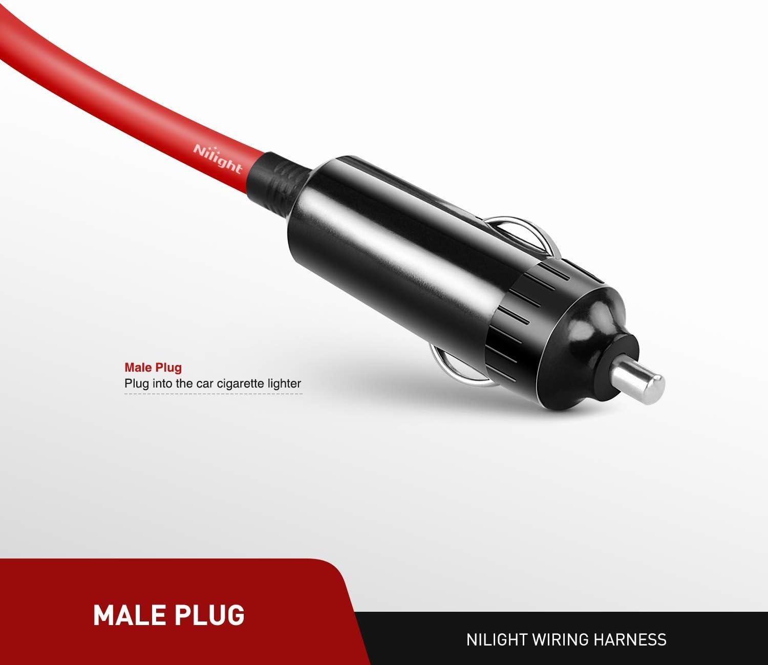 Nilight 10003W 14 Ft Male-To-Female Extension Cord Cable Heavy Duty 12V/24V Car Charger with Cigarette Lighter Socket,2 Years Warranty, Red image number 3