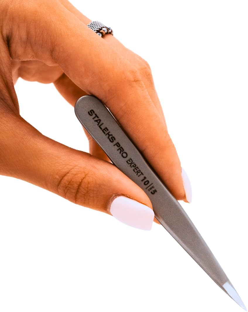 Staleks Pro EXPERT 10 Eyebrow Tweezers Type 5 &ndash; Pointed Tips &ndash; Stainless Steel &ndash; for Ingrown Hair and Spot Eyebrow Correction image number 1