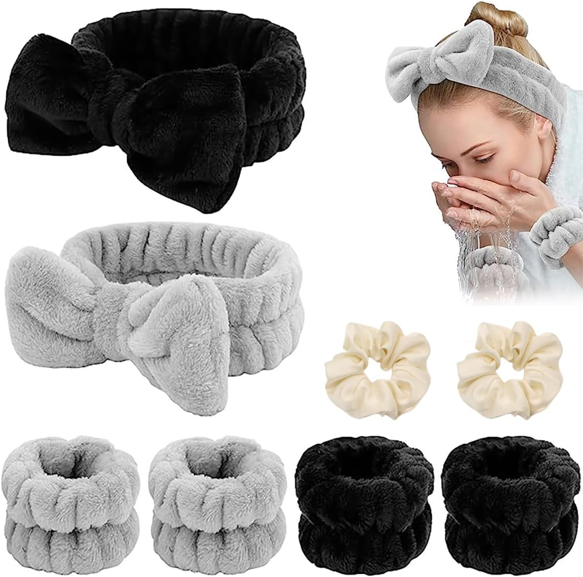 ZANZER 8 Pcs Makeup Spa Headband,Face Wash Facial Headband and Wristband Set,Wrist Wash Bands, Skincare Headbands with Wristband Set, Hair Headband Face Wash Wristbands for Washing Face image number 6