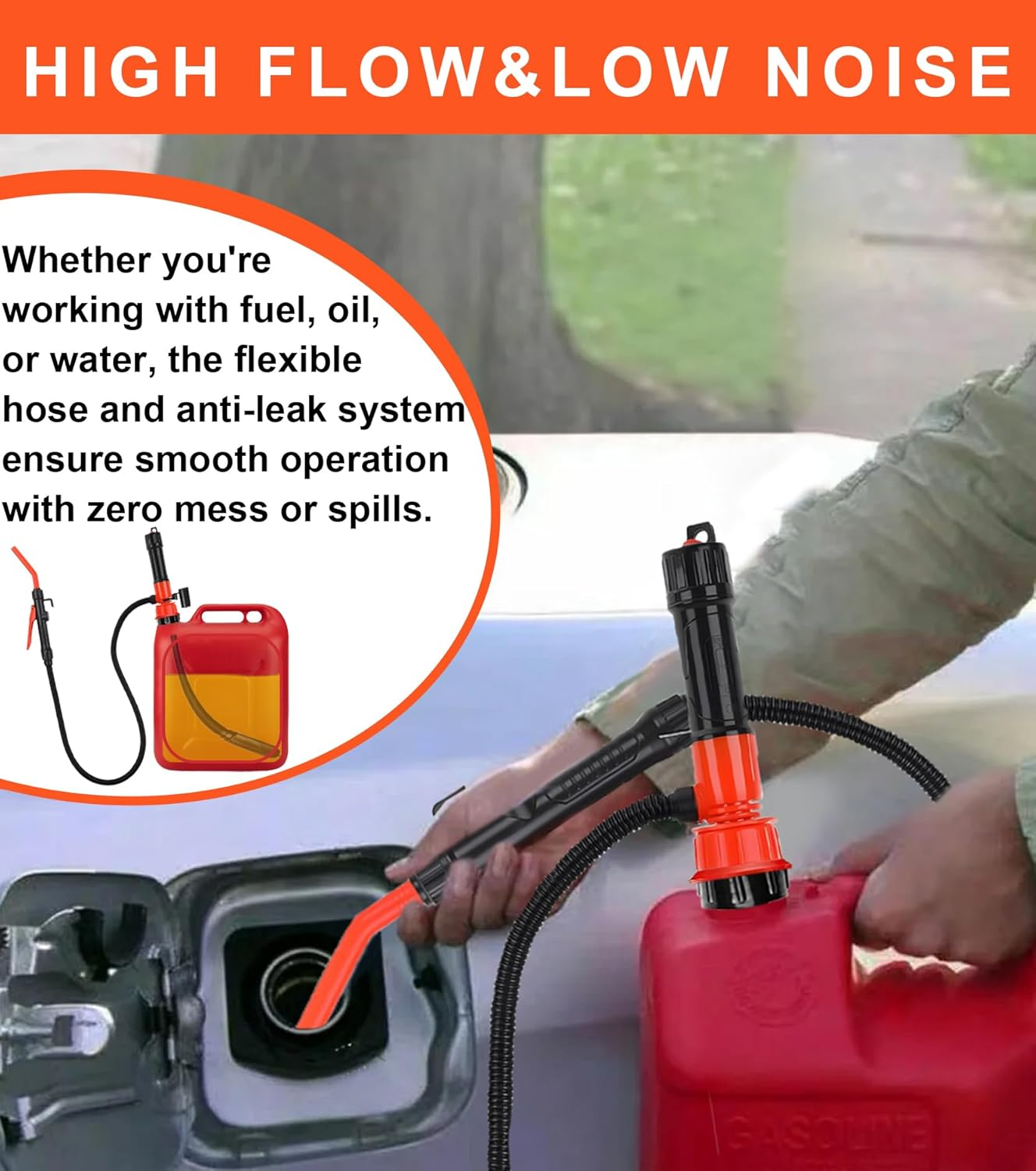 Bestek Battery Powered Gas Can Transfer Pump,2.4 GPM with 3 Adapters,For Cars, Motorcycles, Camping,Electric Siphon Pump for Gasoline, Diesel, Kerosene, Water image number 4