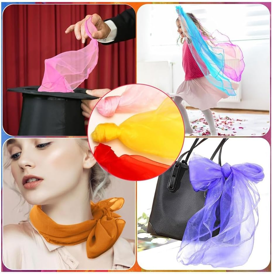 12 Pcs Juggling Scarves Dance Music Scarfs Colorful Silk Actives Scarves Rhythm Band Scarves, Easy Clean Ideal Performance Props Accessories (Rainbow) image number 1