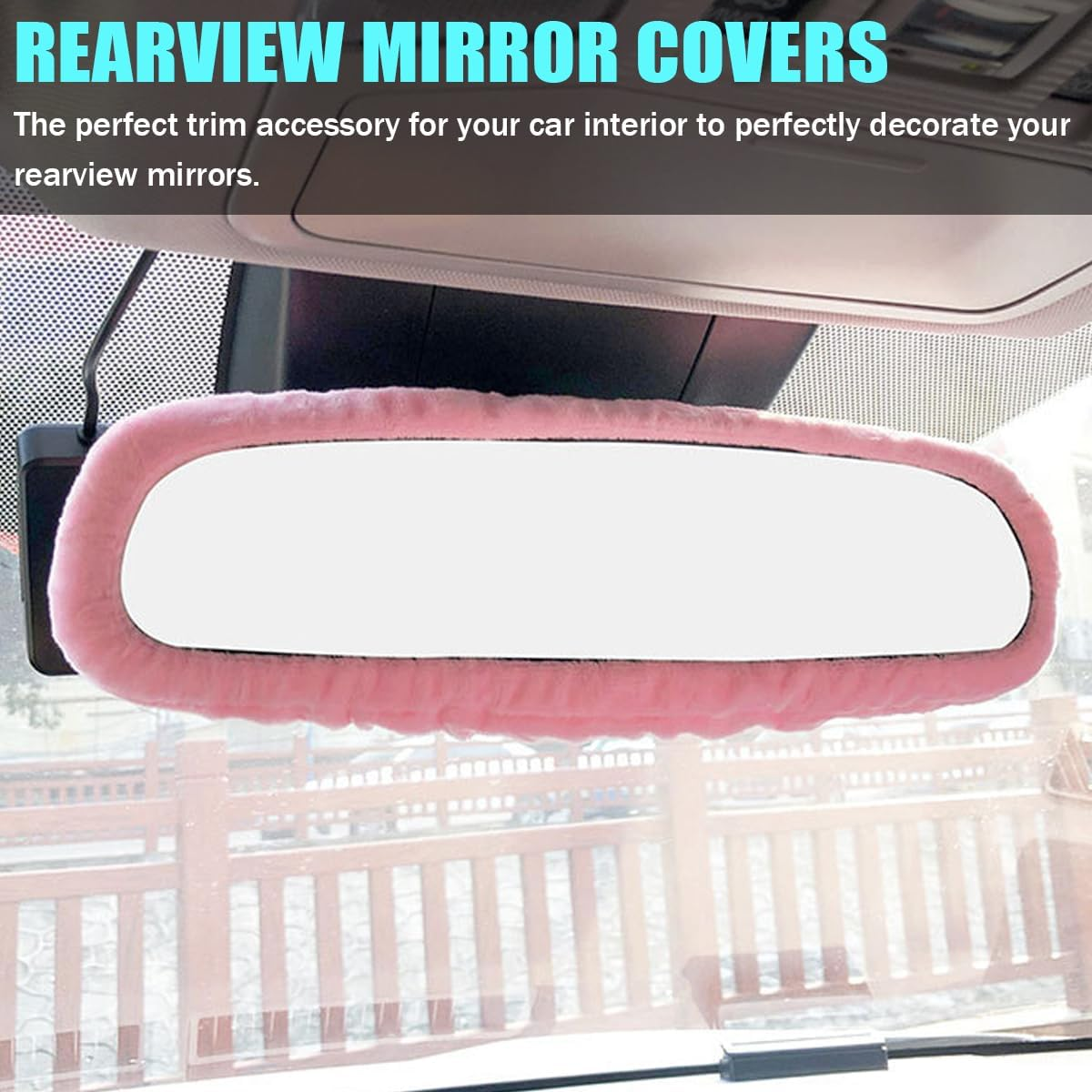Car Rearview Mirror Cover, Auto Interior Elastic Comfortable Rear View Mirror Protector Decorative Accessories for Girls Women Man Gift, Universal for Vehicles, SUV, Truck, RV (Pink) - Black image number 4