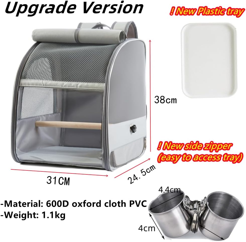 Backpack for Birds with Wooden Stick Bird Carrier Backpack, Pet Travel Cage with Standing Perches, with Stainless Steel Clip Cups, 1 Molar Stone, Breathable and Portable, for Small Birds, Green Cheek image number 4