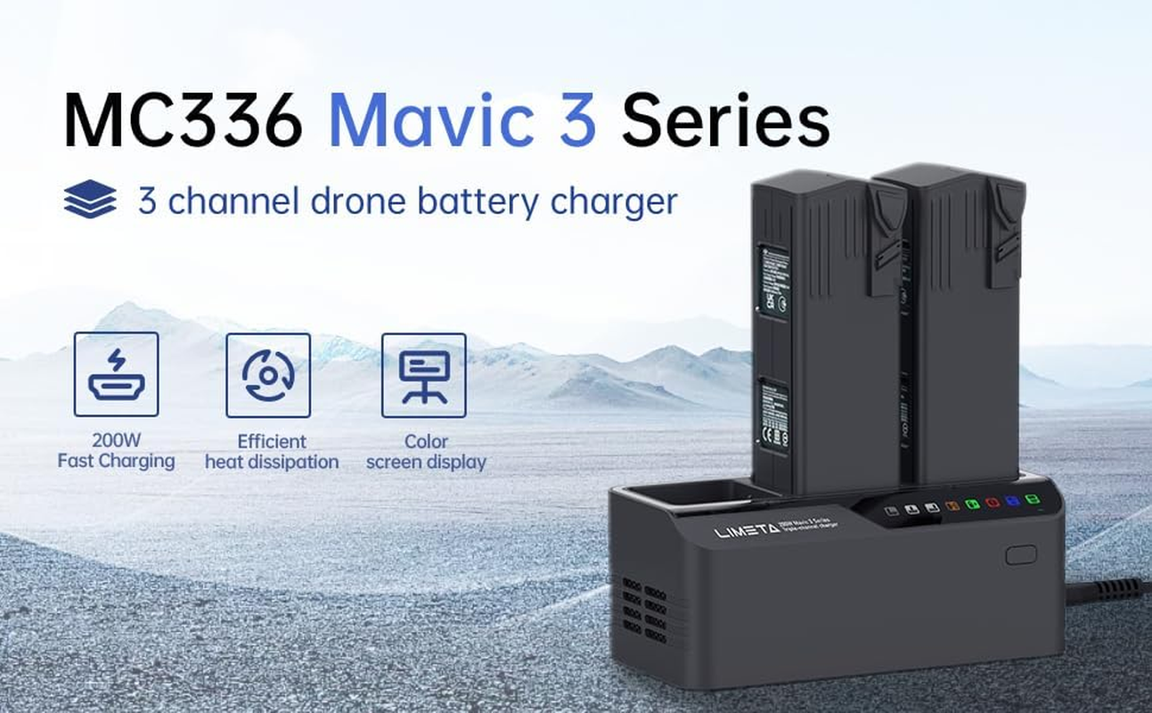 LIMETA Mavic 3 Pro Charging Hub 200W Fast Charger for DJI Drone Mavic 3/Classic/Cine/Rc Battery Triple Bidirectional Fan-Cooled Charging Station ​For DJI Accessories