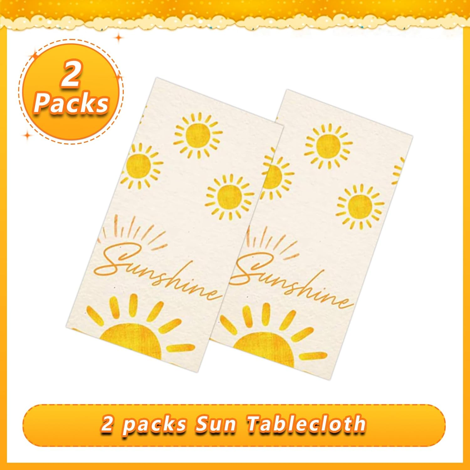 2 Pack Sunshine Tablecloth Boho Sun Birthday Party Table Covers Hippie First Trip around the Sun Decorations 51.2"X86.6" image number 5