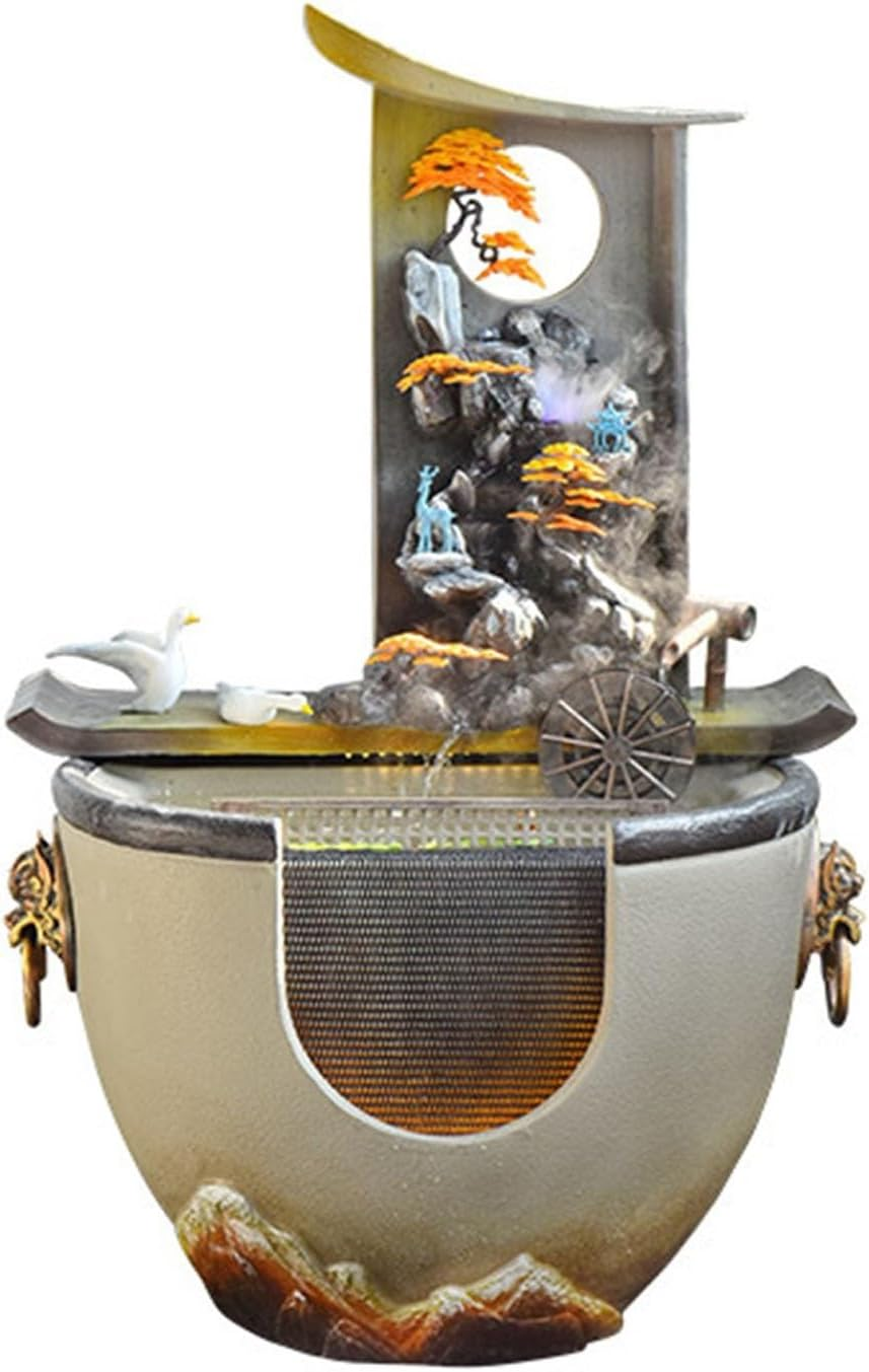 Outdoor Fountain New Chinese Water Fountain with Feng Shui Wheel and Fish Pond, Decorative, Circulating Landscape Ornaments, Suitable for Living Room, Office, Courtyard(Yellow)