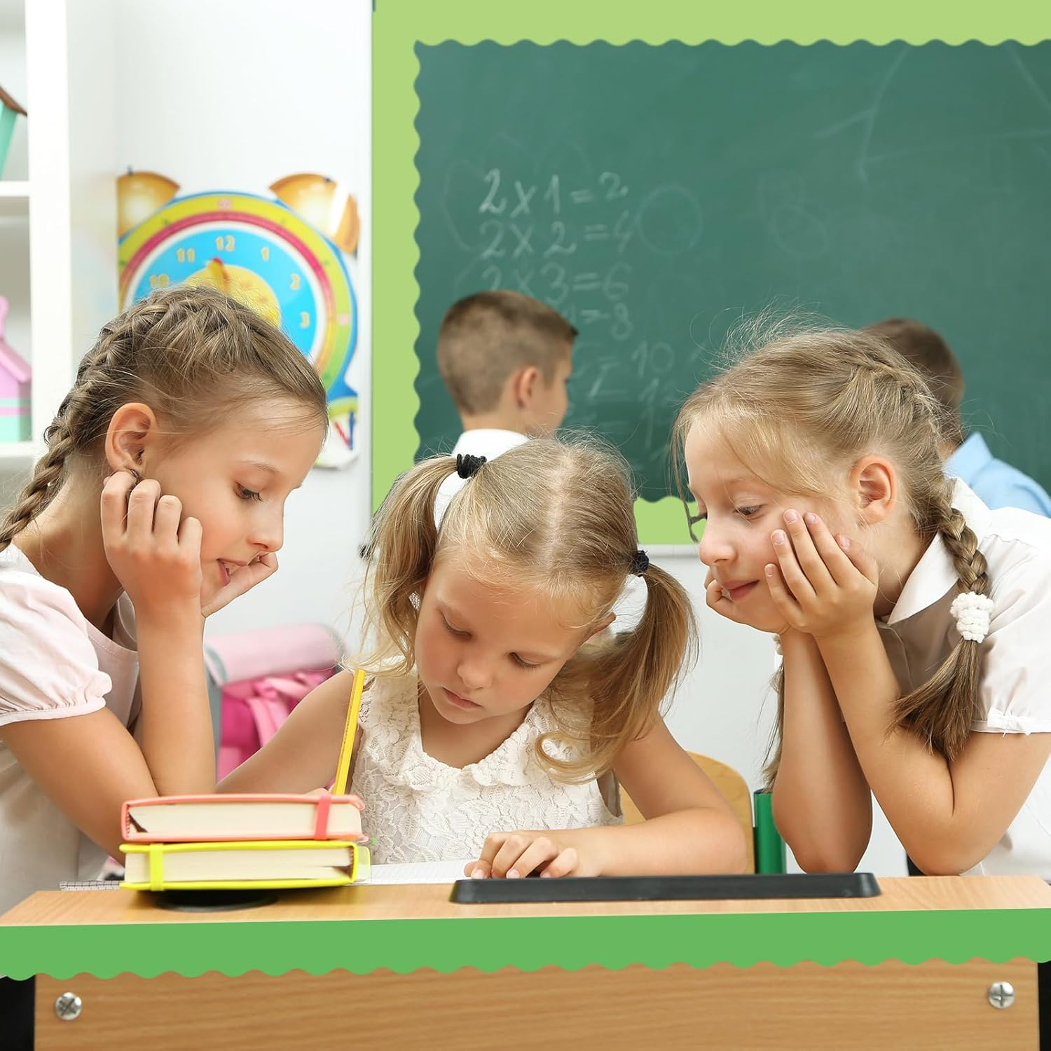 Whaline 65.6Ft Green Bulletin Board Borders - 4 Rolls Gradient Series Die-Cut Strips, Colorful Rolled Trim for School Classroom Office Chalkboard Decoration image number 2