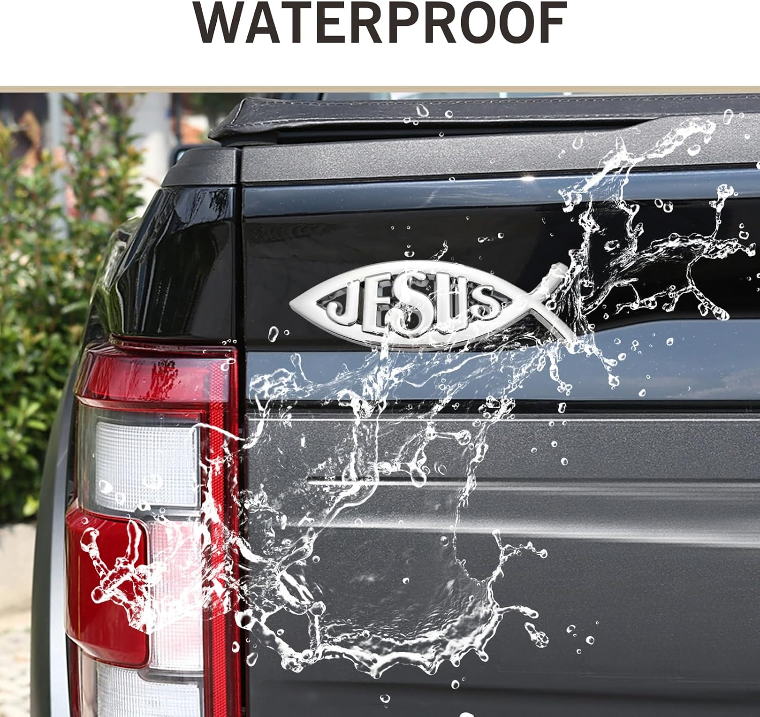 2PCS Jesus Fish Decal Sticker, 3D Car Jesus Christian Fish Symbol Decal, Waterproof Car Decoration Sticker, Trunk, Bumper (Silver)