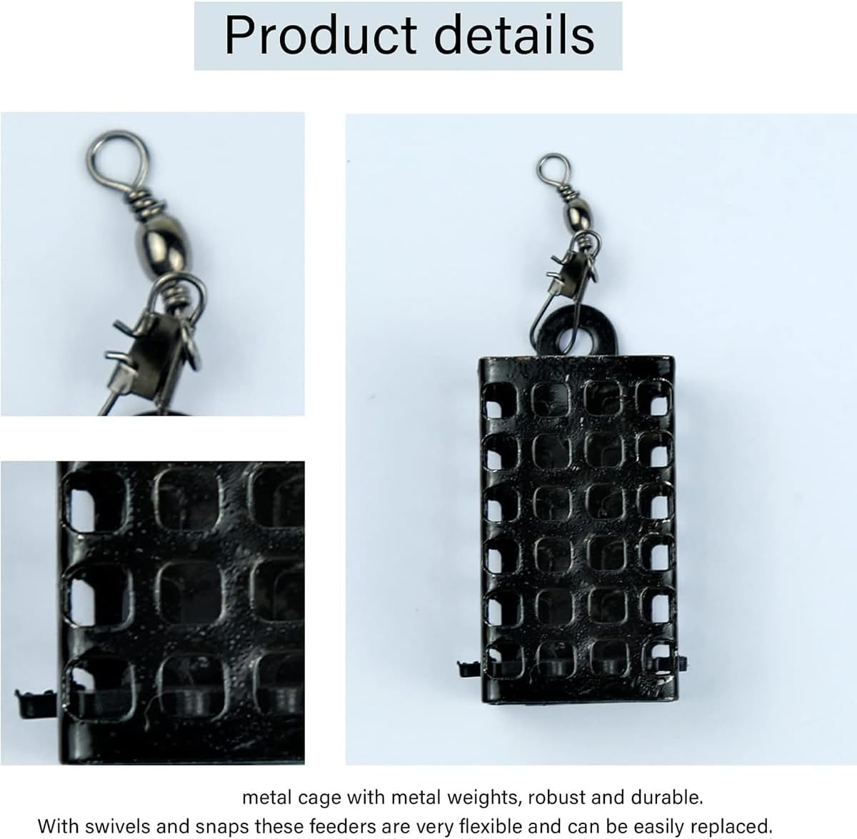 AIMALL 3-Piece Stainless Steel Fishing Bait Cage, Durable round and Square Feeder Set with Snap Fasteners, Ideal for Carp and Freshwater Fishing image number 5